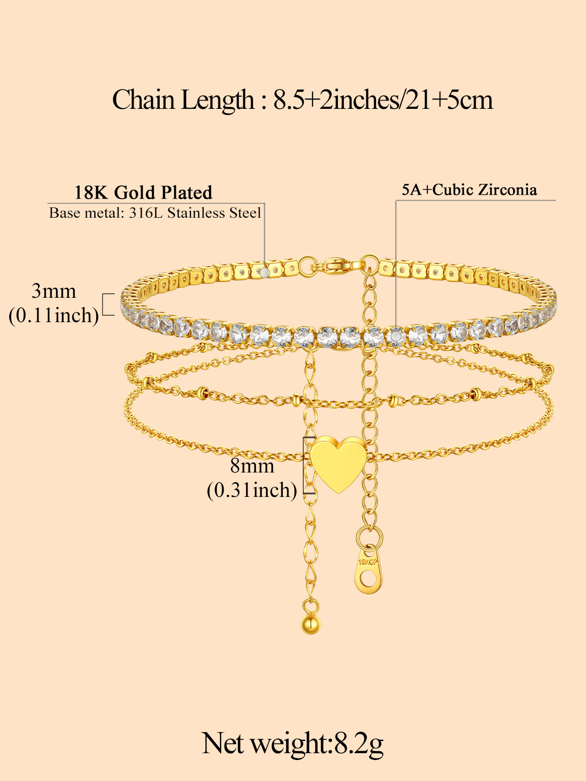 Boho Beaded Heart Charm Ankle Bracelet 