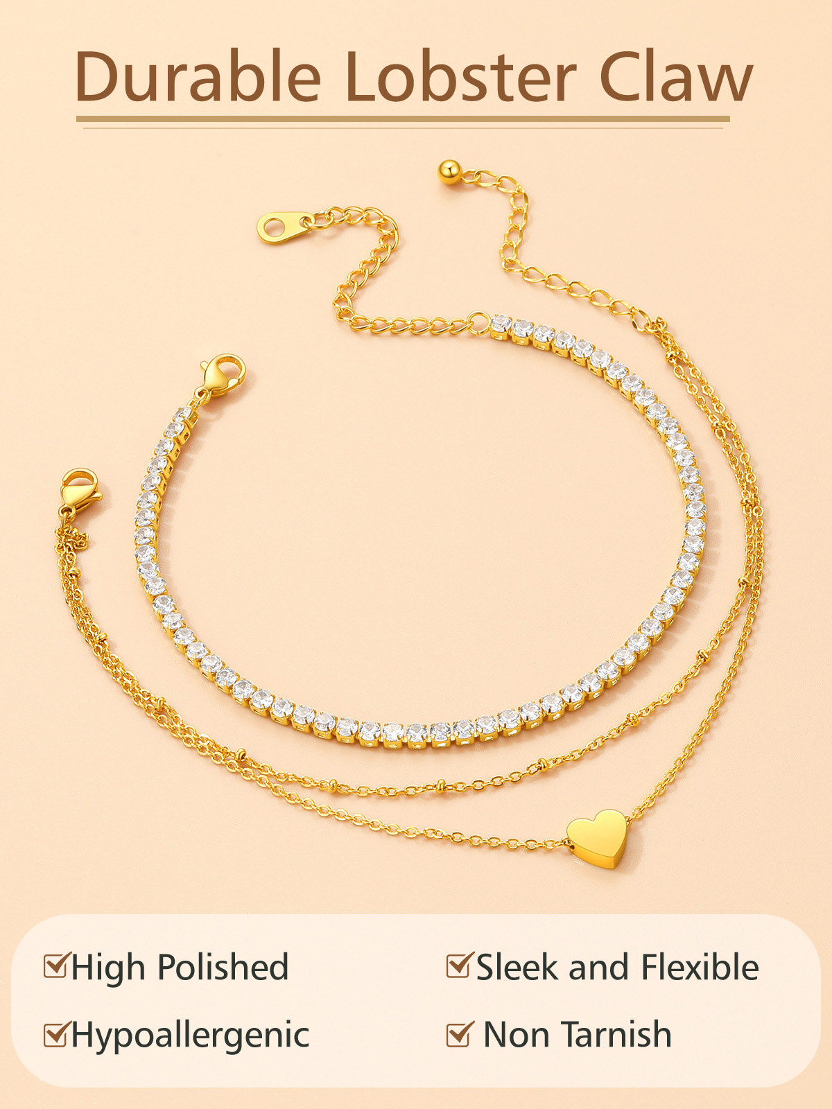 Boho Beaded Heart Charm Ankle Bracelet 