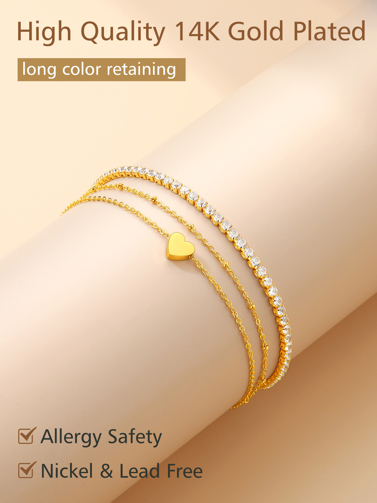 Boho Beaded Heart Charm Ankle Bracelet 