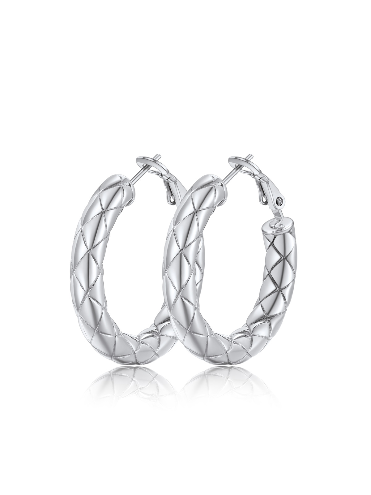 Rhombic Pattern Crossover Patterned Chunky Hoop Earrings