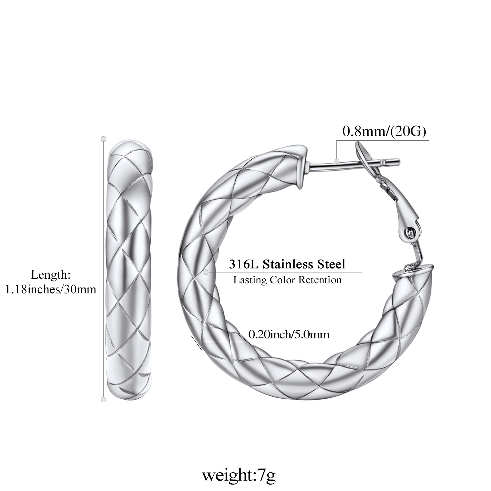 Rhombic Pattern Crossover Patterned Chunky Hoop Earrings