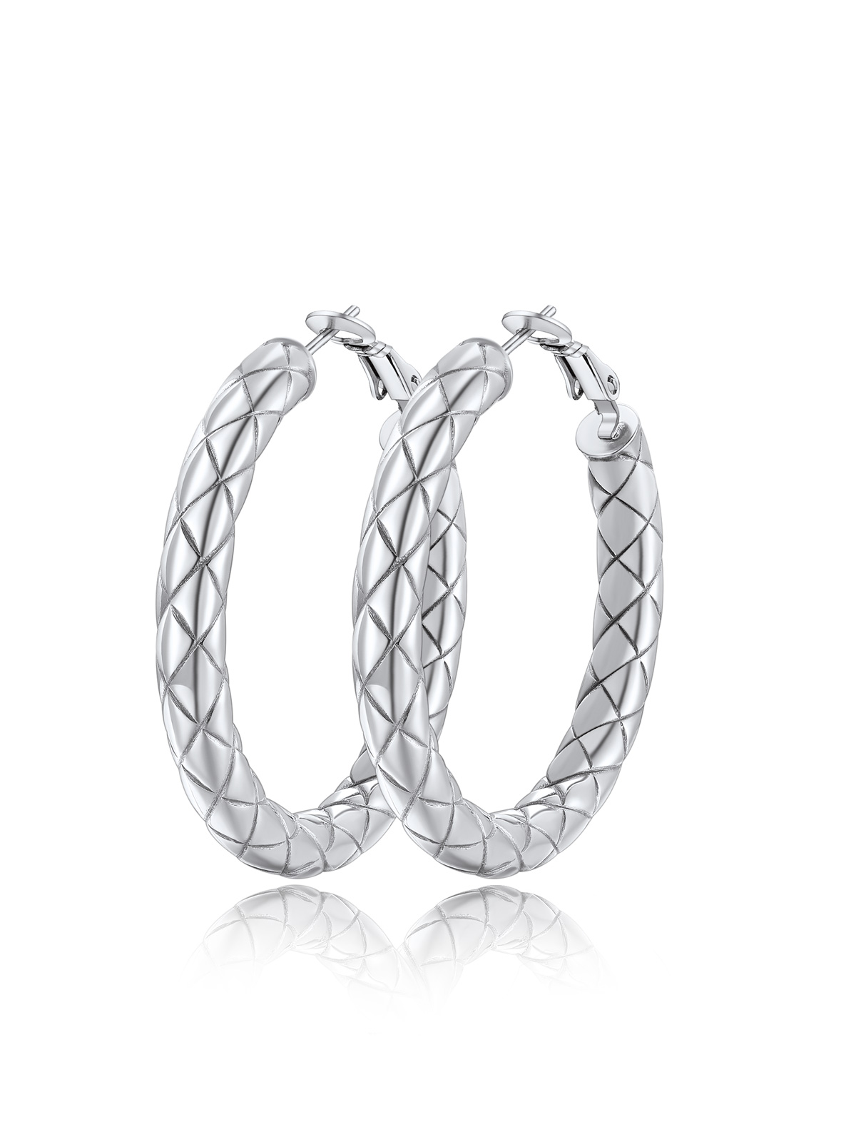 Rhombic Pattern Crossover Patterned Chunky Hoop Earrings
