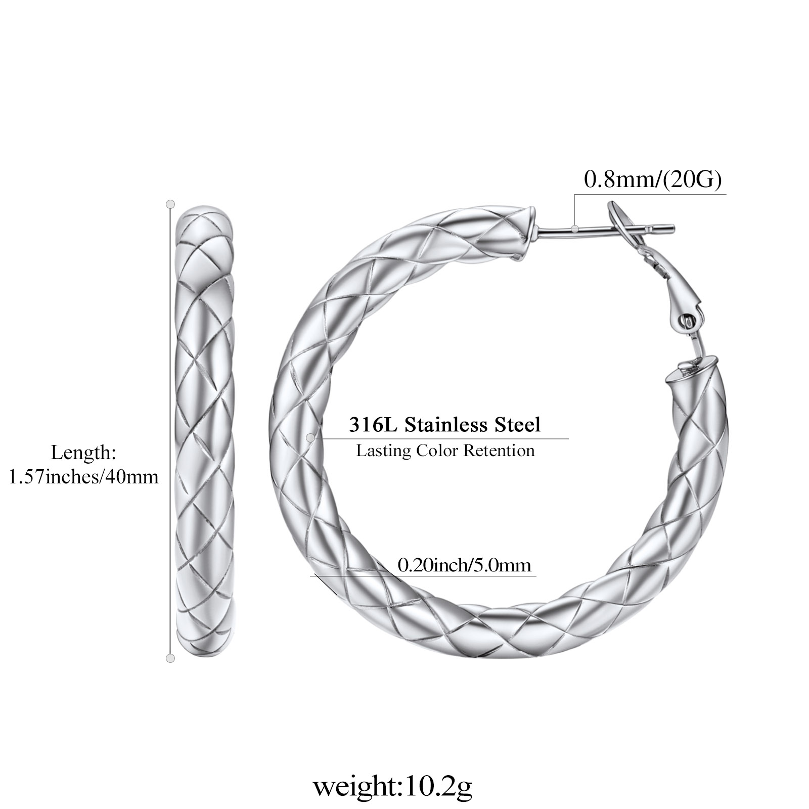Rhombic Pattern Crossover Patterned Chunky Hoop Earrings