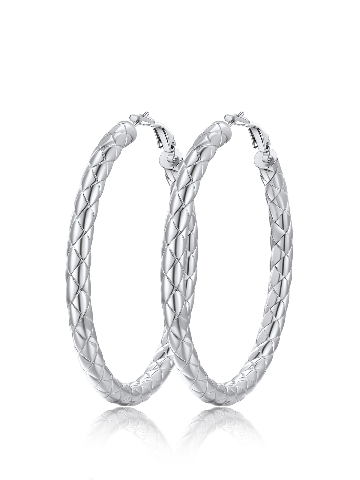 Rhombic Pattern Crossover Patterned Chunky Hoop Earrings