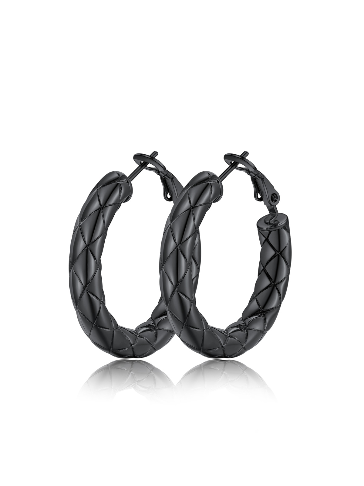 Rhombic Pattern Crossover Patterned Chunky Hoop Earrings