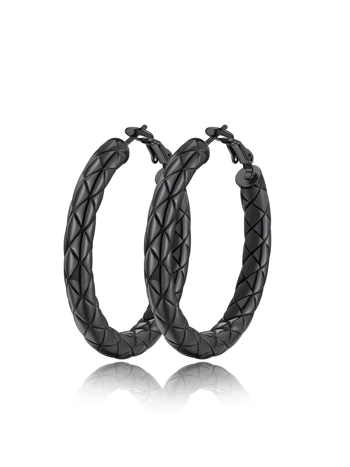 Rhombic Pattern Crossover Patterned Chunky Hoop Earrings