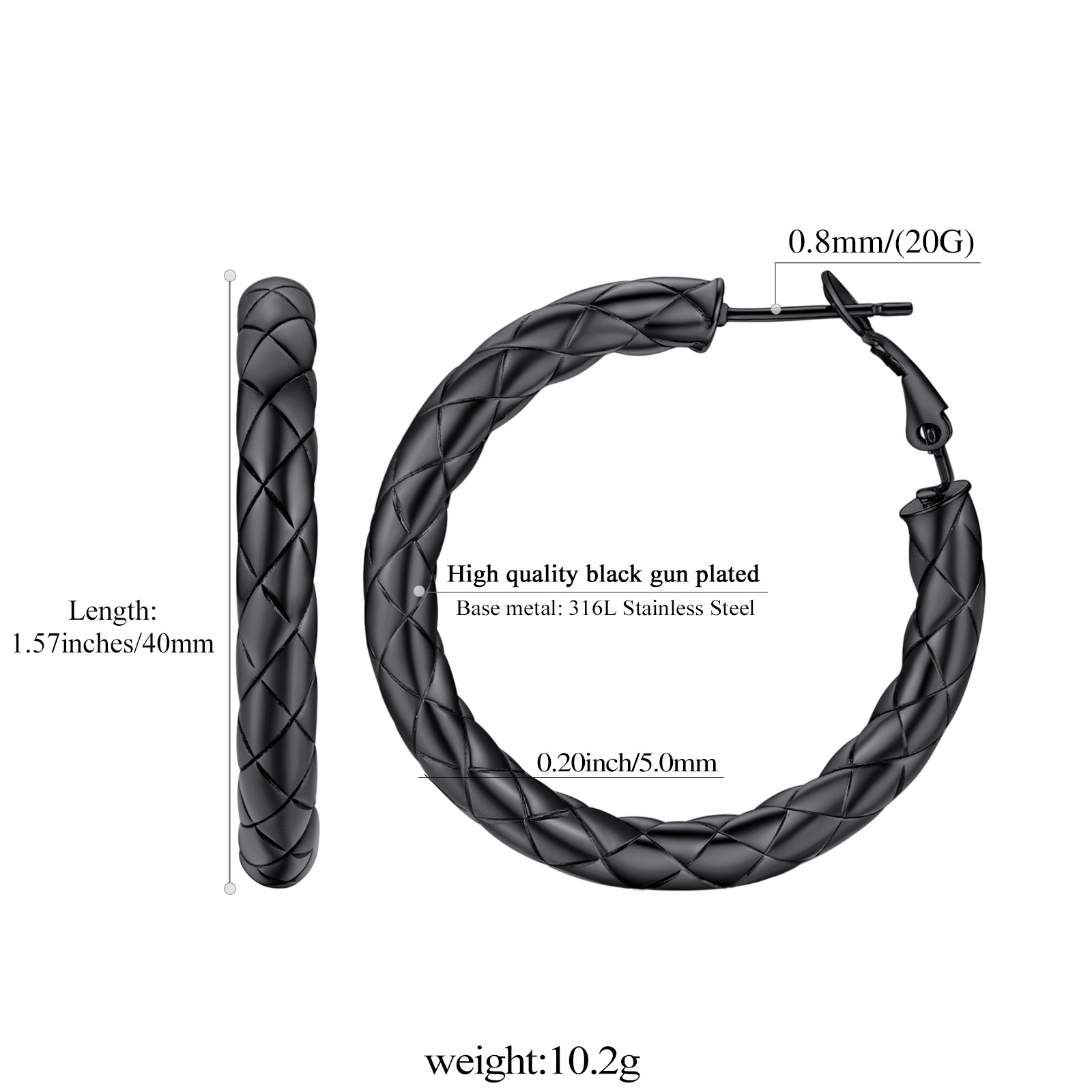 Rhombic Pattern Crossover Patterned Chunky Hoop Earrings