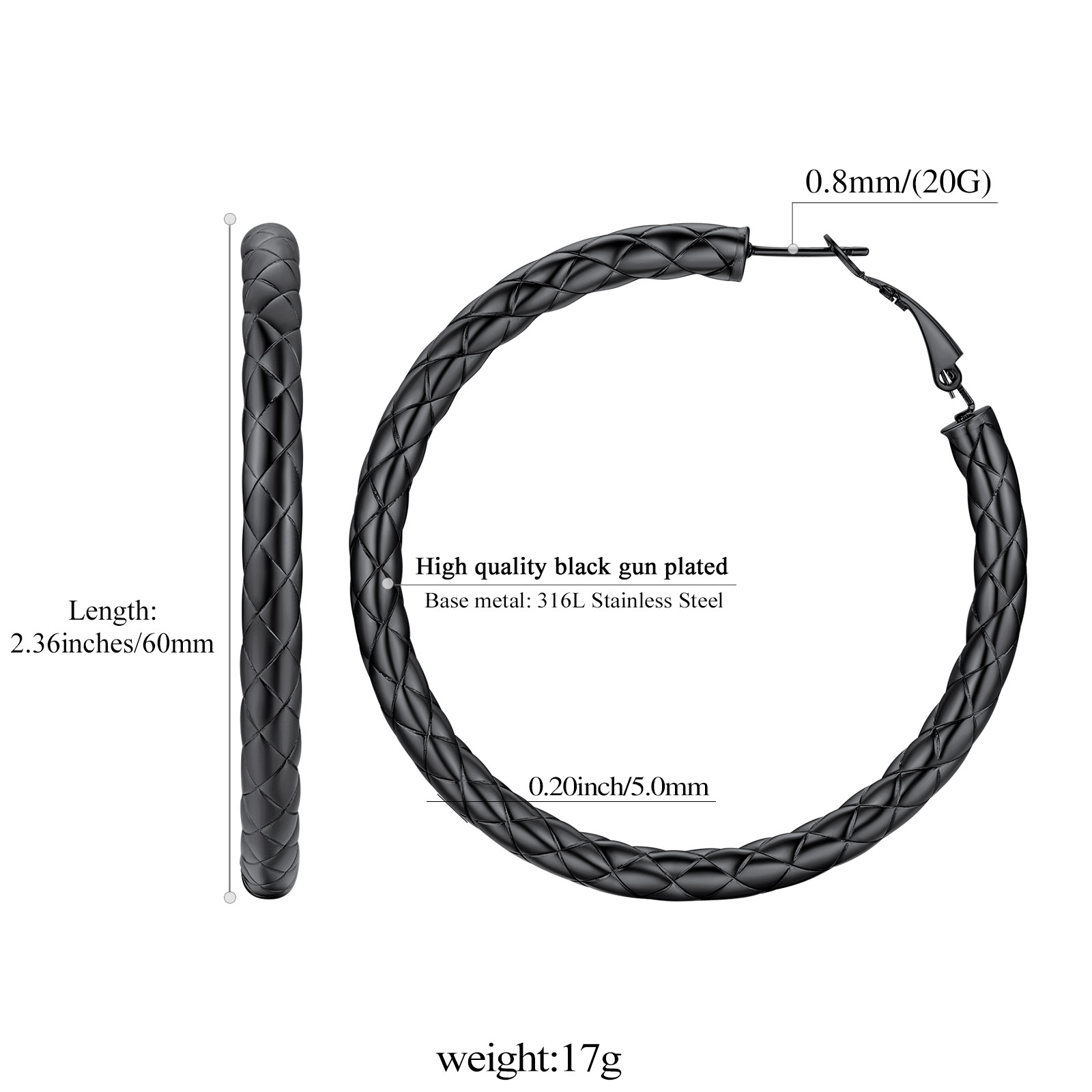 Rhombic Pattern Crossover Patterned Chunky Hoop Earrings