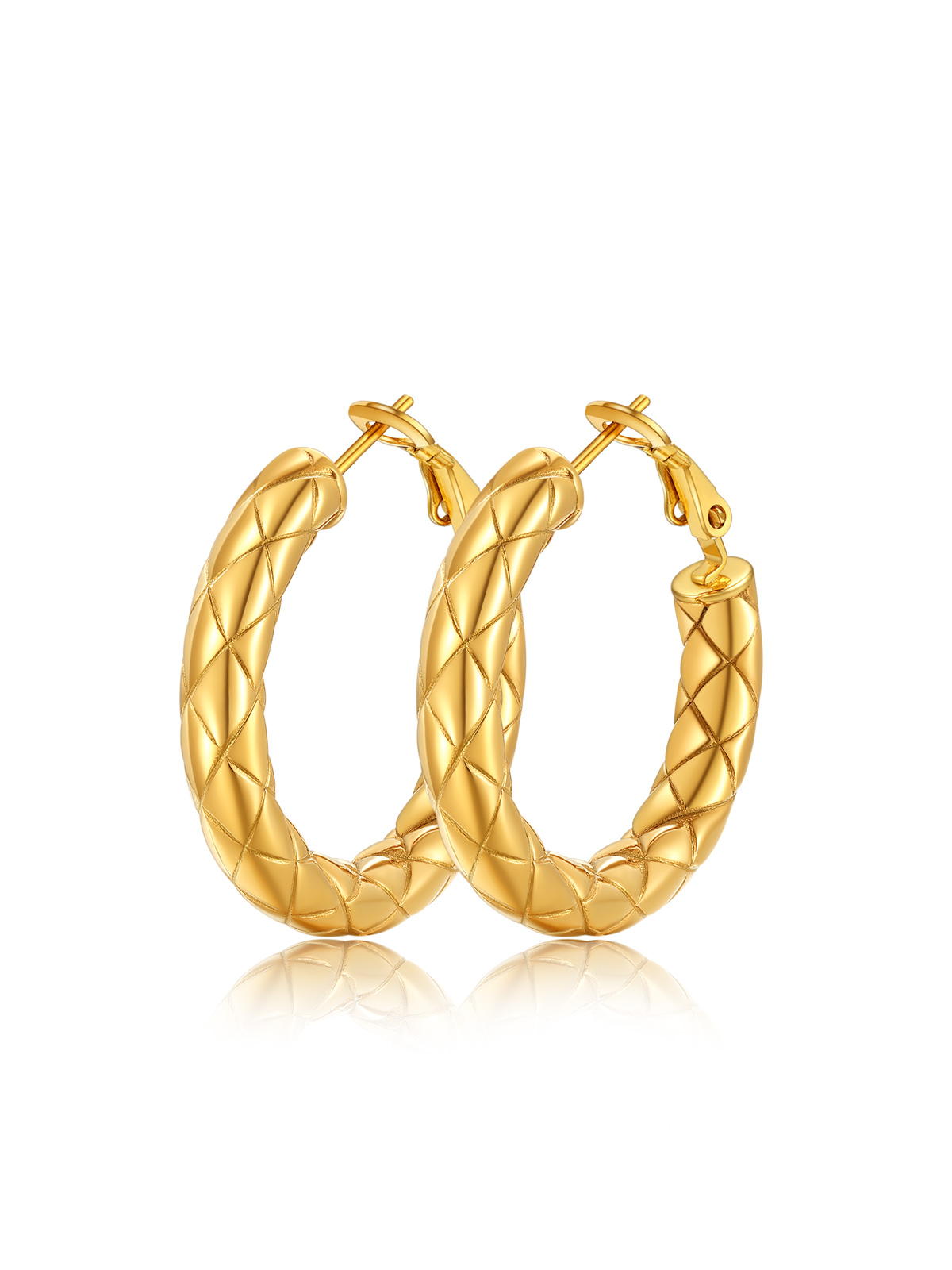 Rhombic Pattern Crossover Patterned Chunky Hoop Earrings