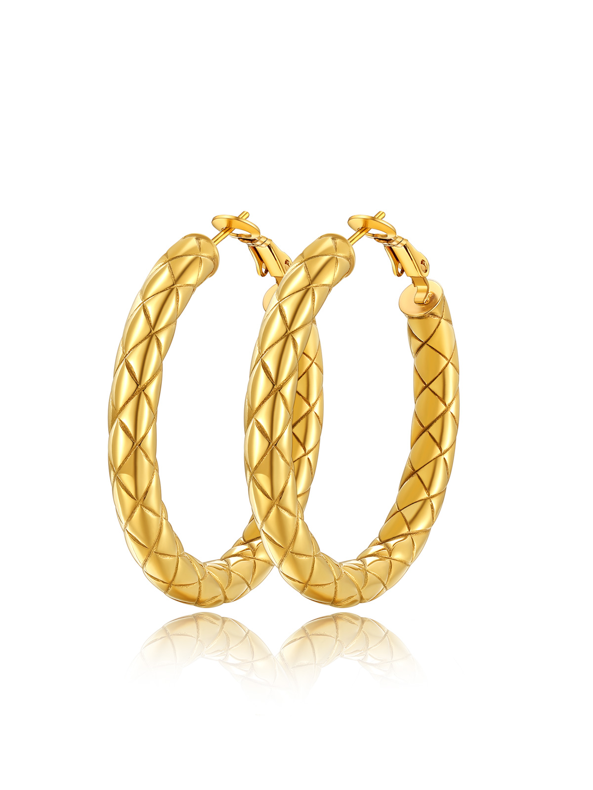 Rhombic Pattern Crossover Patterned Chunky Hoop Earrings