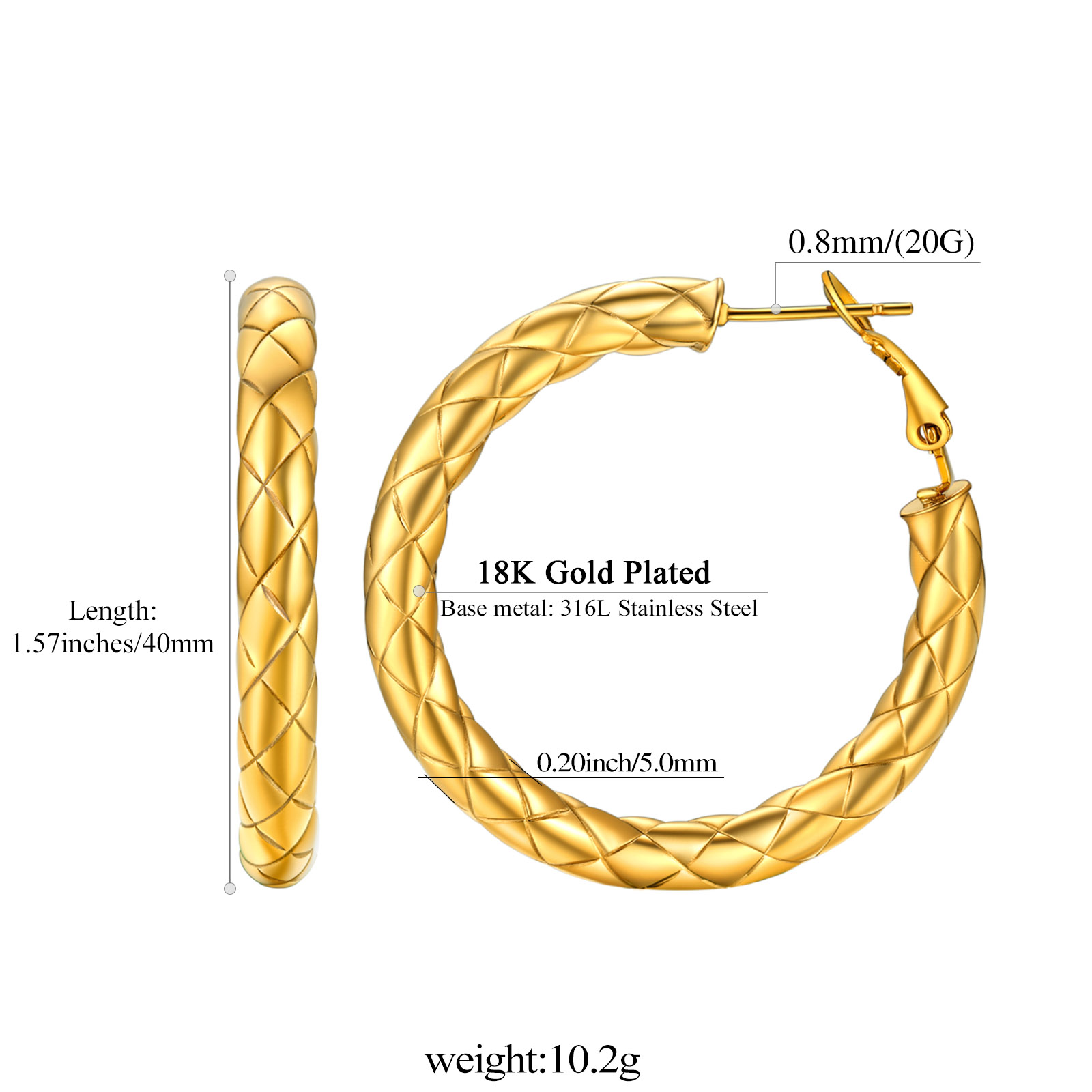 Rhombic Pattern Crossover Patterned Chunky Hoop Earrings