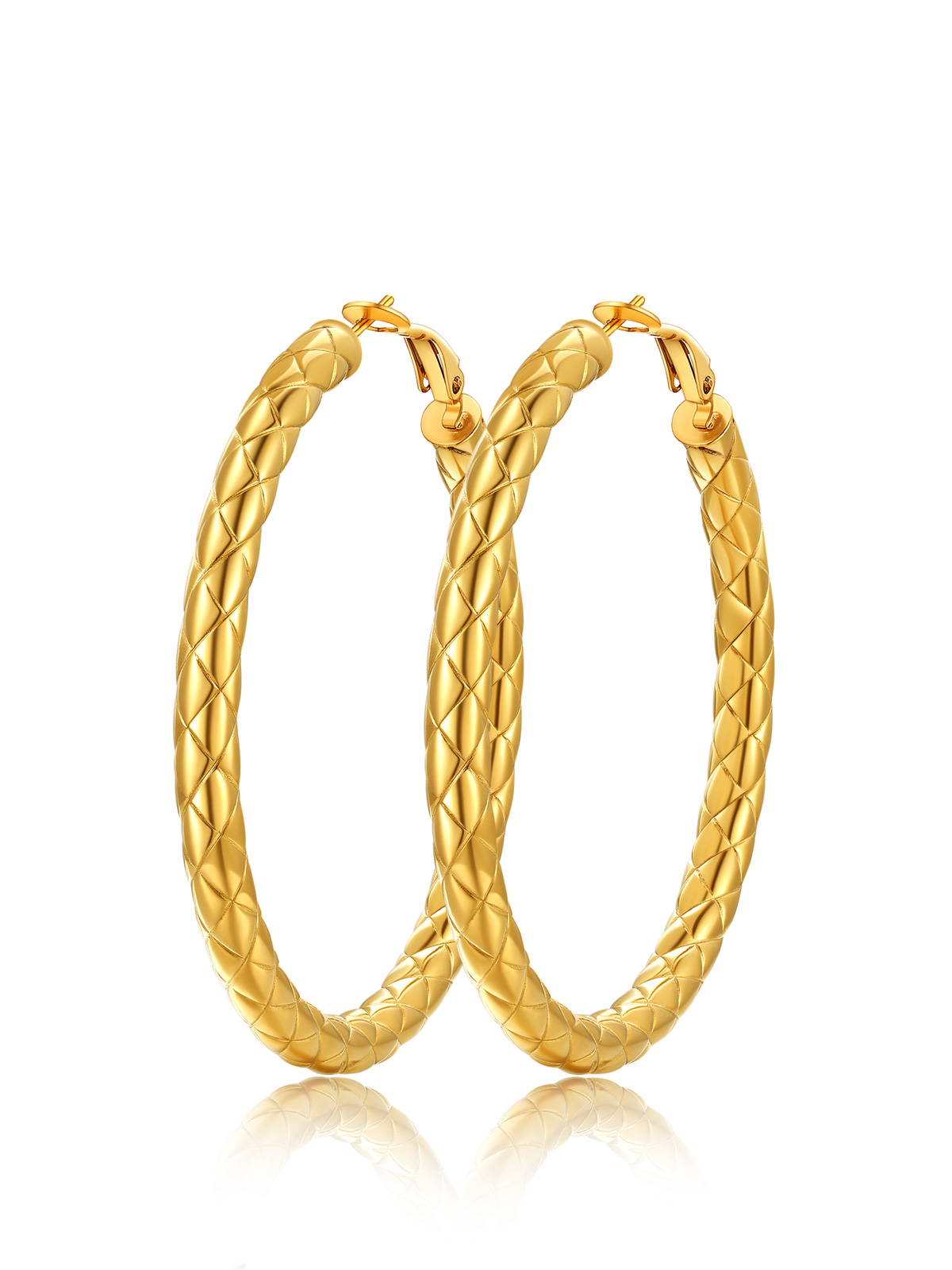 Rhombic Pattern Crossover Patterned Chunky Hoop Earrings