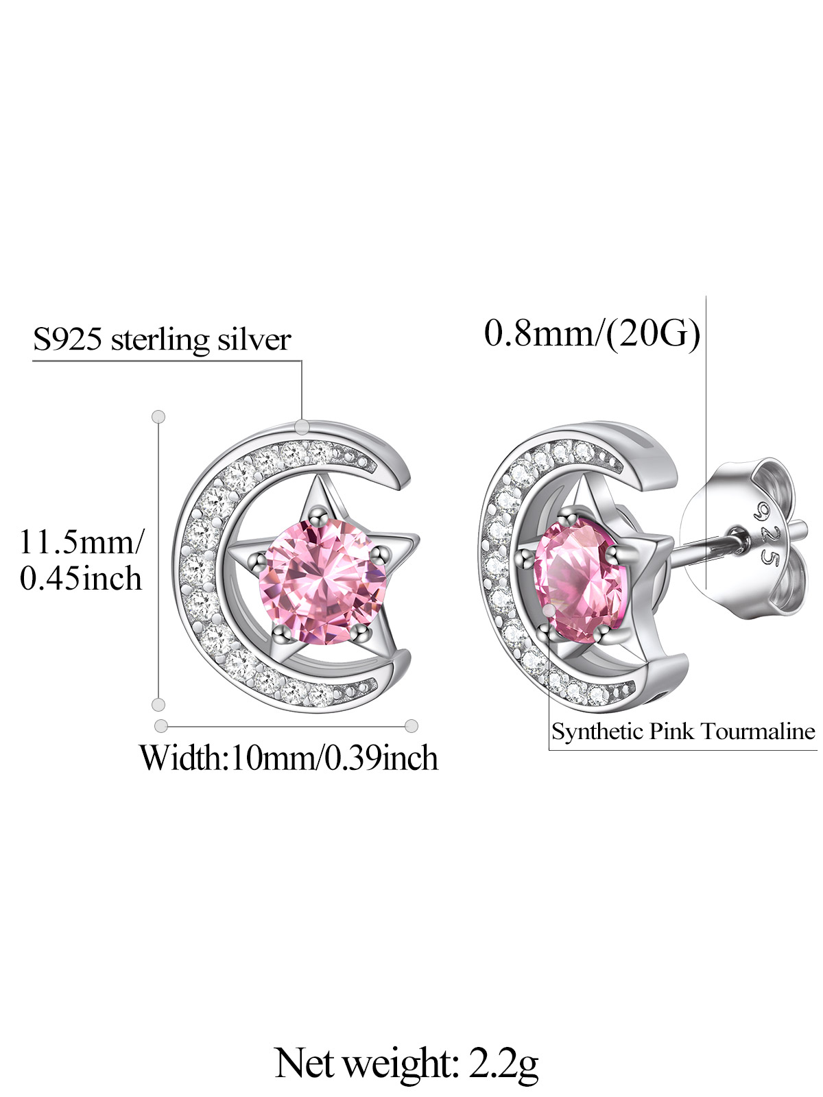 Sparkly Sterling Silver Cute Moon Star Birthstone Star Earrings