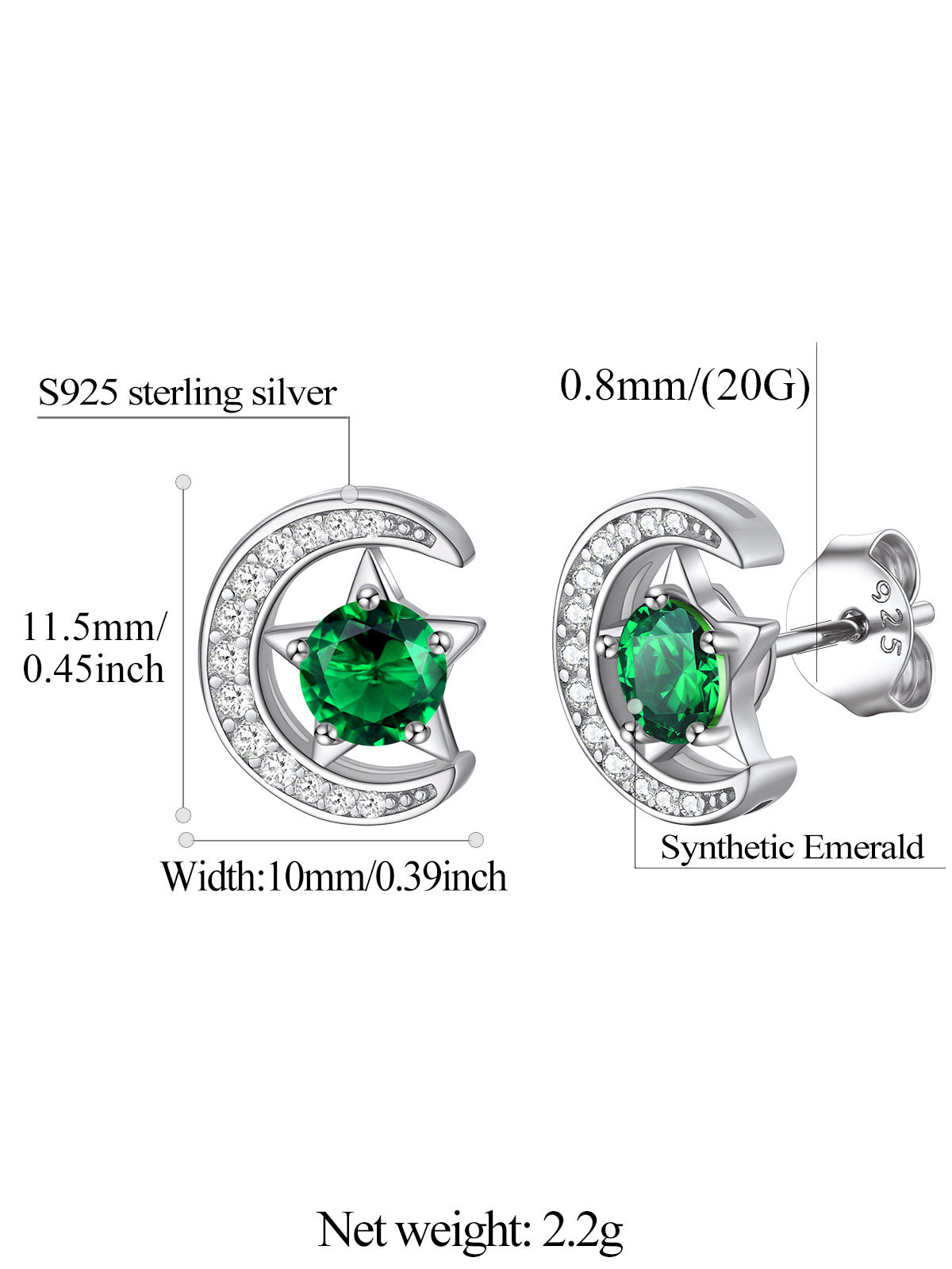 Sparkly Sterling Silver Cute Moon Star Birthstone Star Earrings