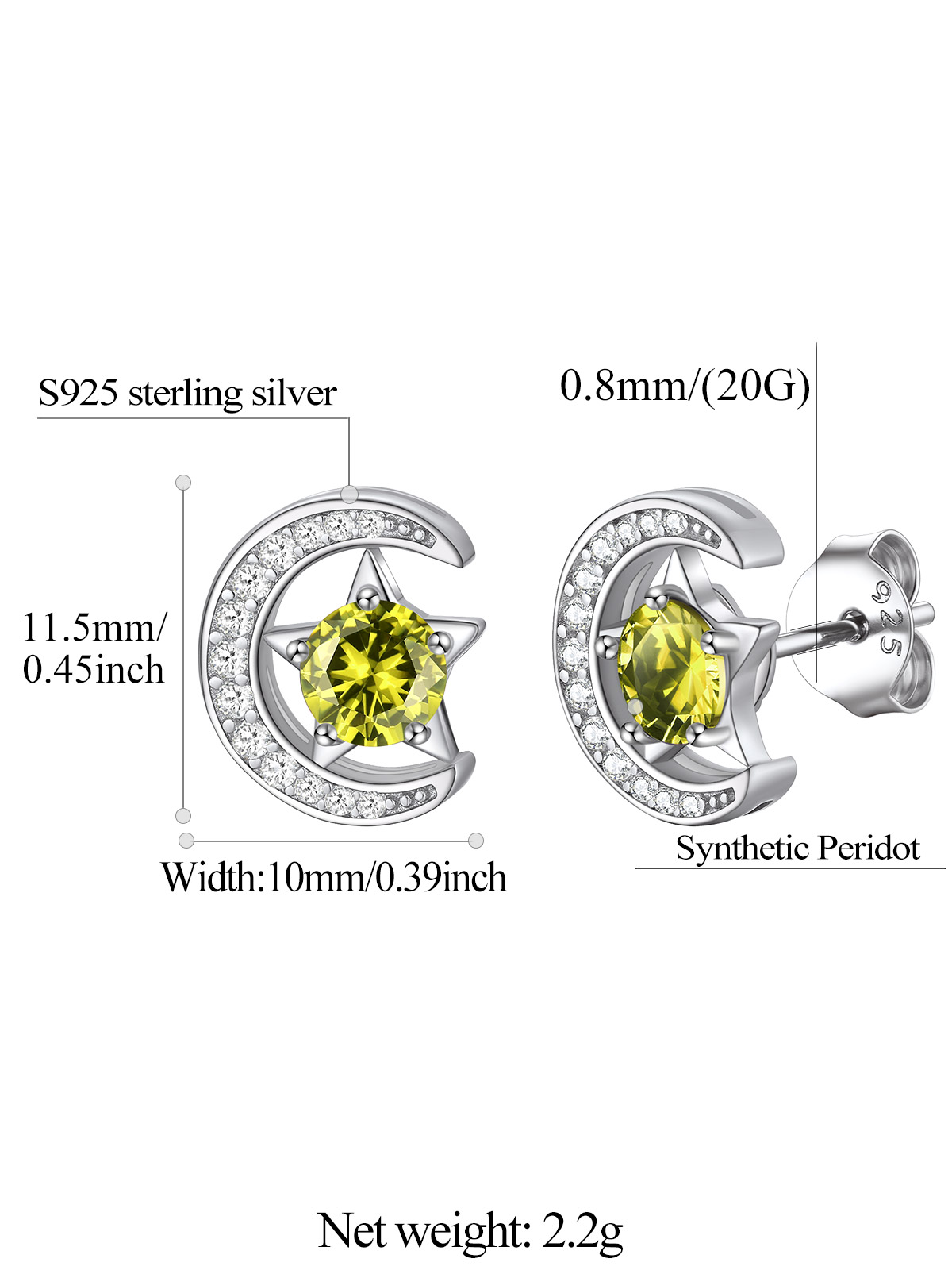 Sparkly Sterling Silver Cute Moon Star Birthstone Star Earrings