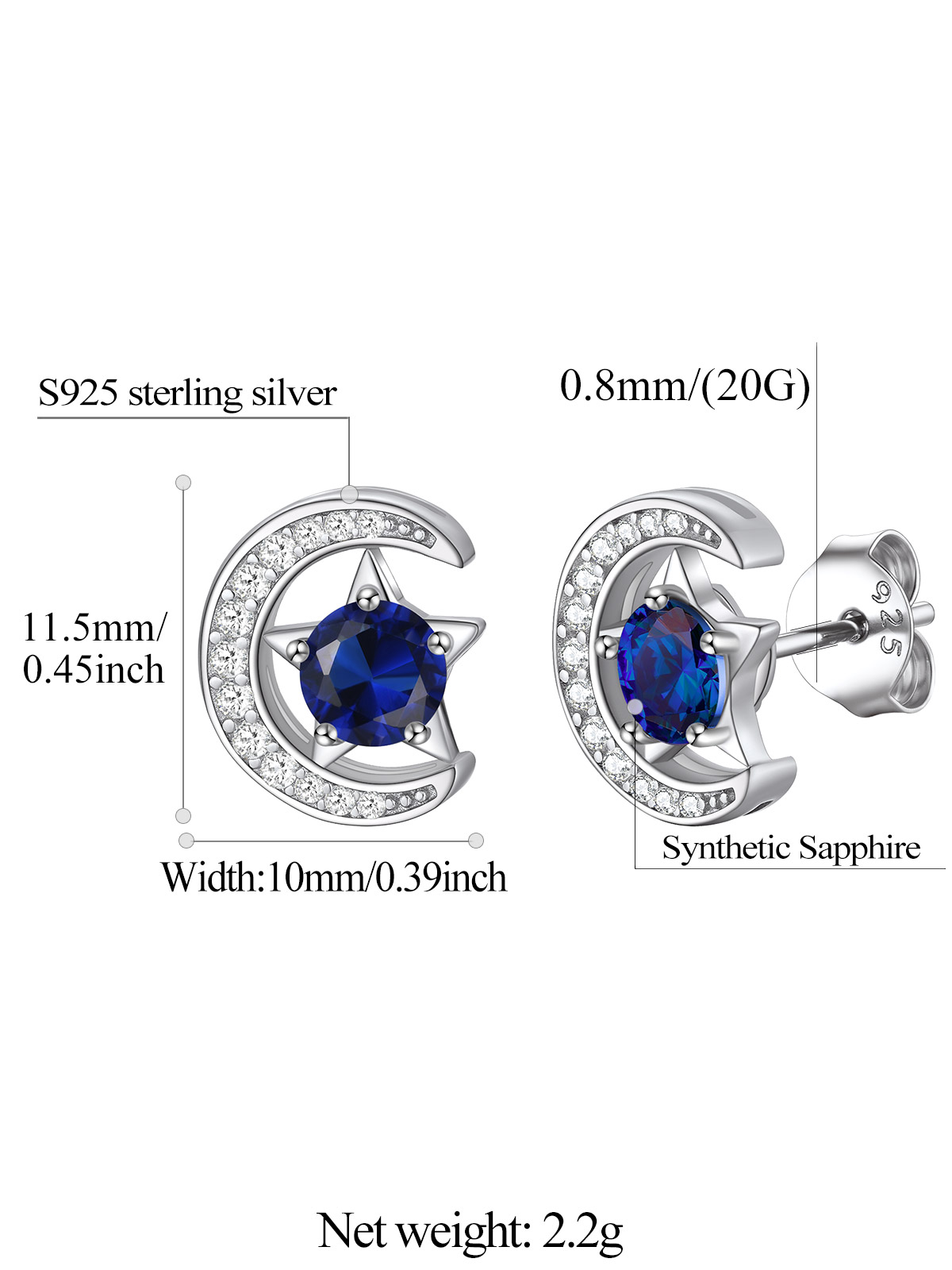 Sparkly Sterling Silver Cute Moon Star Birthstone Star Earrings