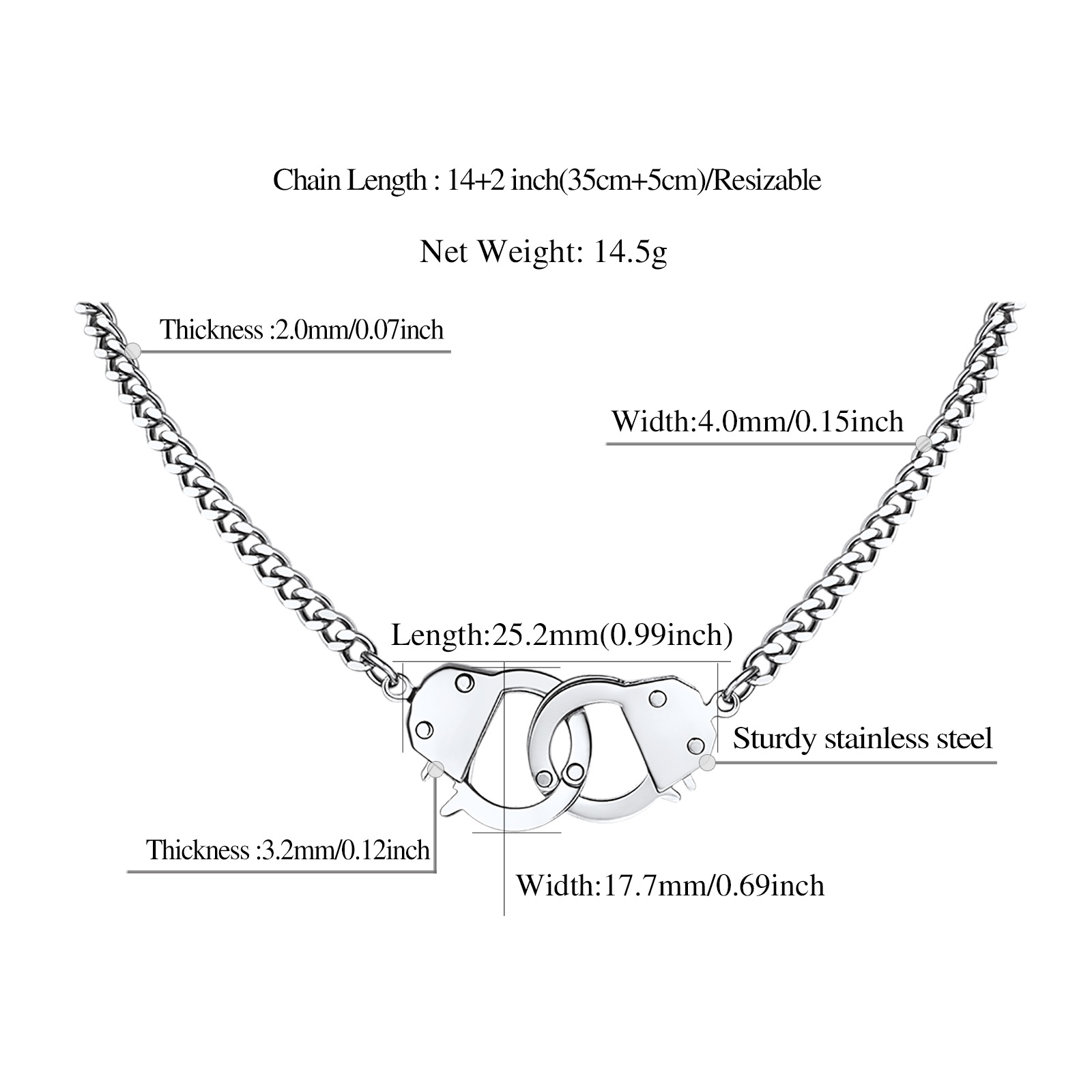 Punk Statement Handcuff Chain Necklace  Details: Dimensions, Hypoallergenic, Lobster-Claw-Clasps