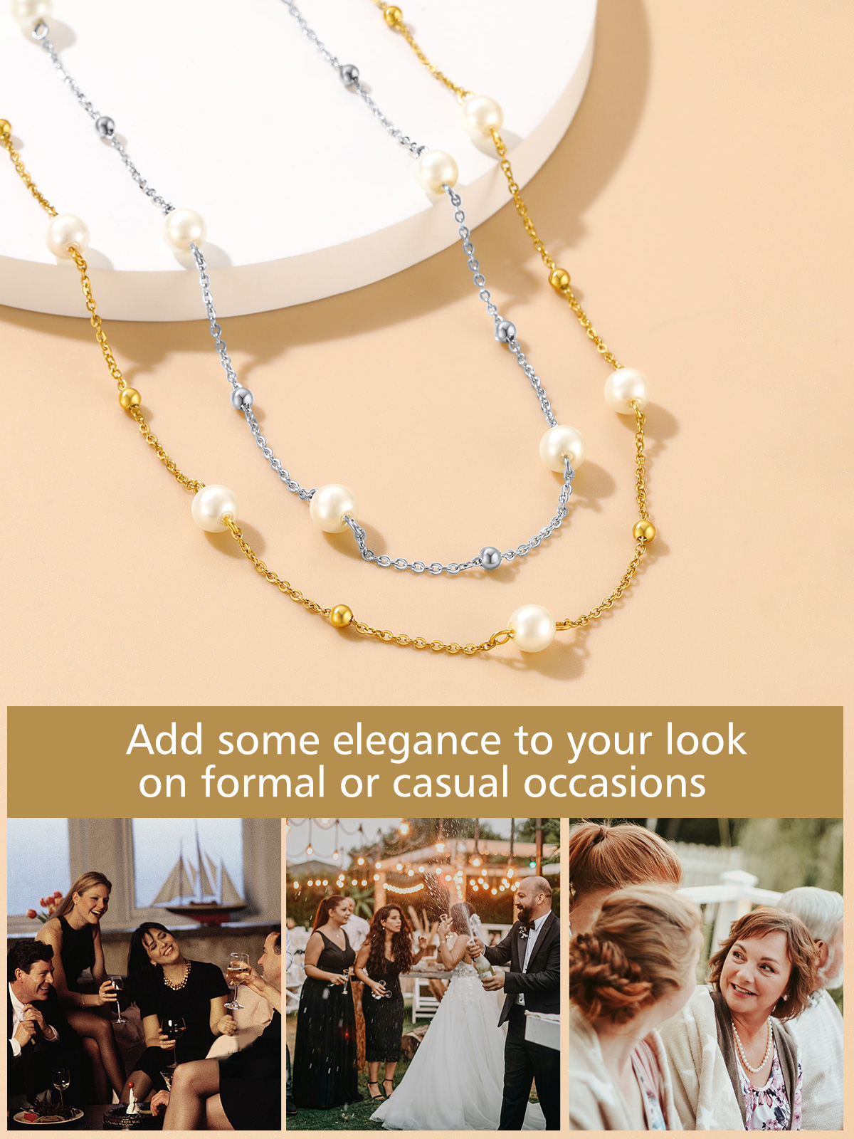 White Beaded Pearl Stacking Choker Necklaces 