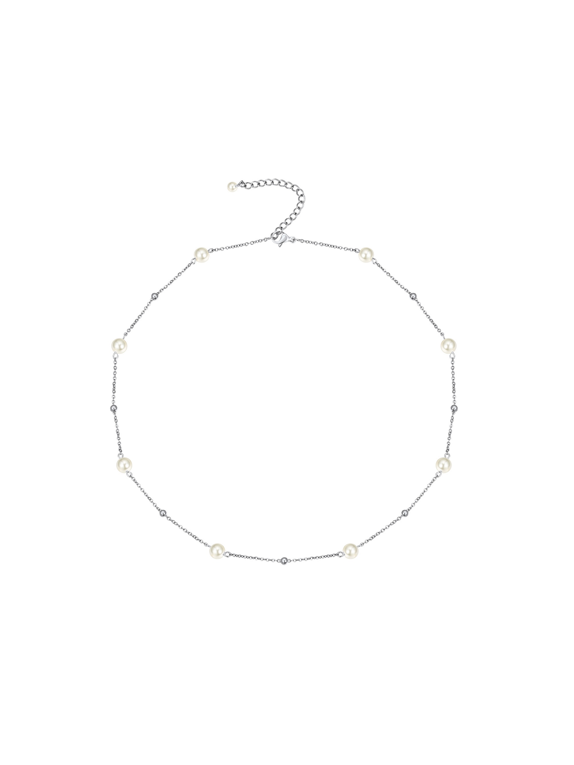 White Beaded Pearl Stacking Choker Necklaces 