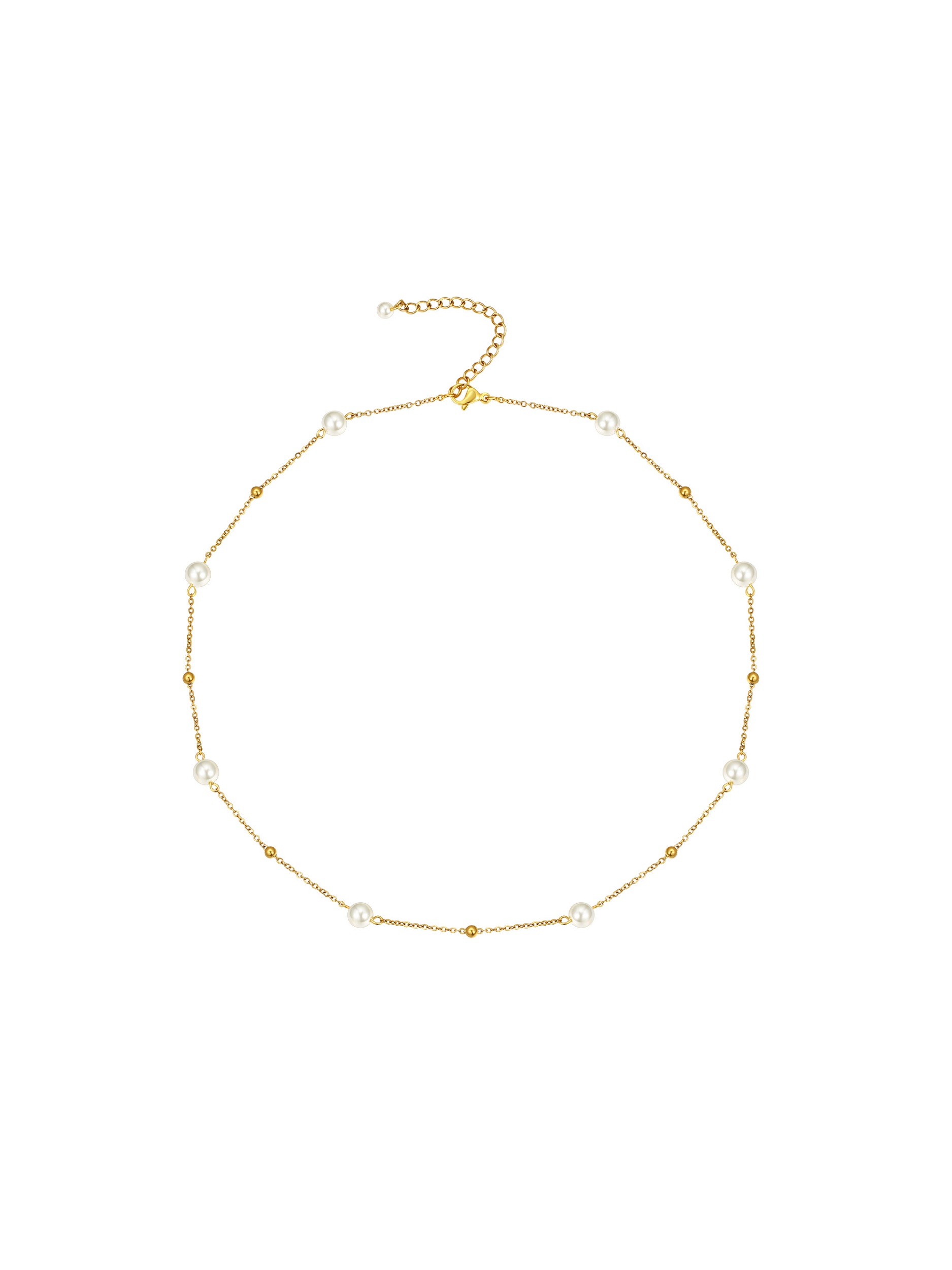 White Beaded Pearl Stacking Choker Necklaces 