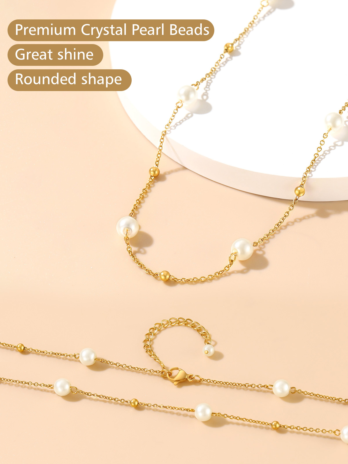 White Beaded Pearl Stacking Choker Necklaces 