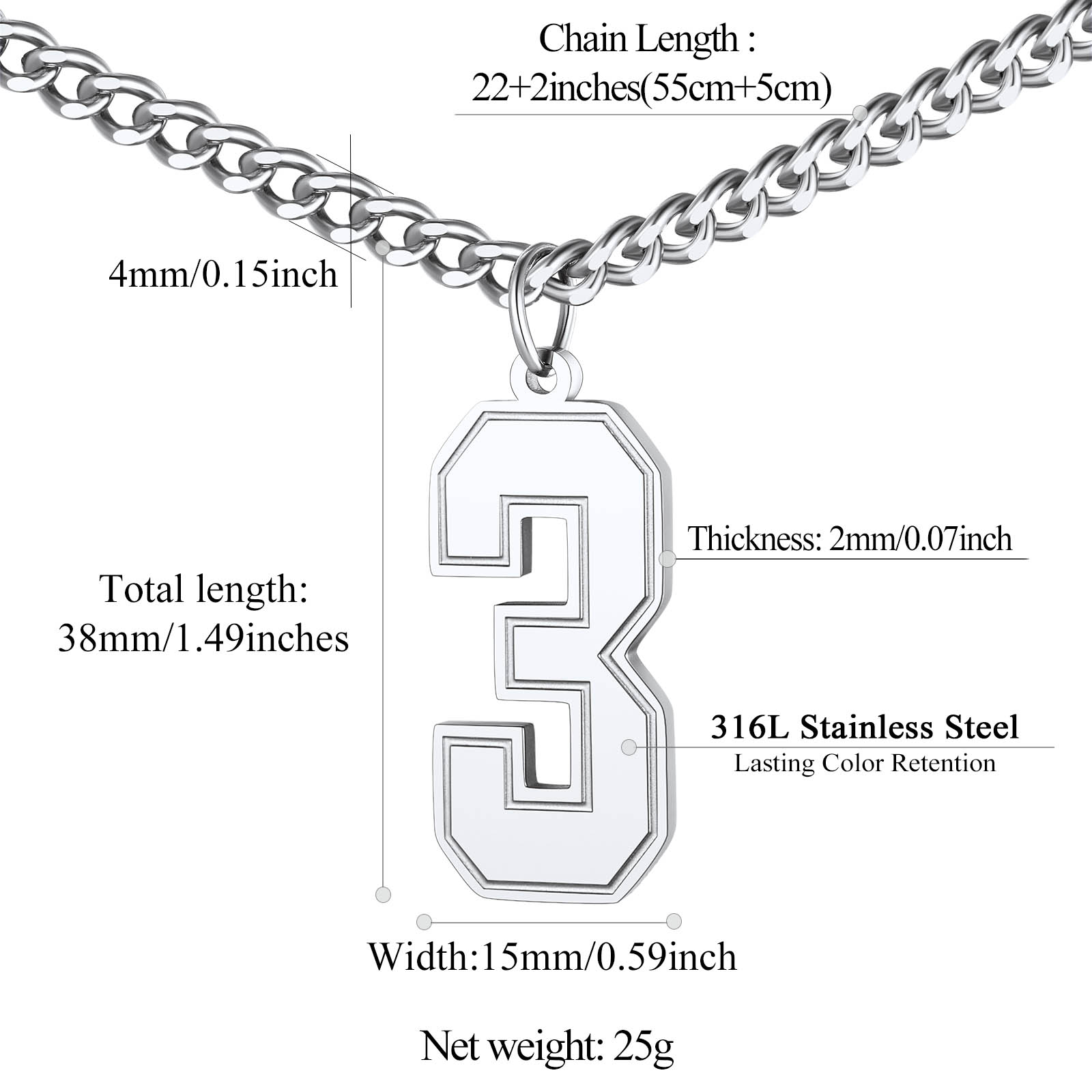 Sports Jersey Lucky Basketball Number 3 Necklaces