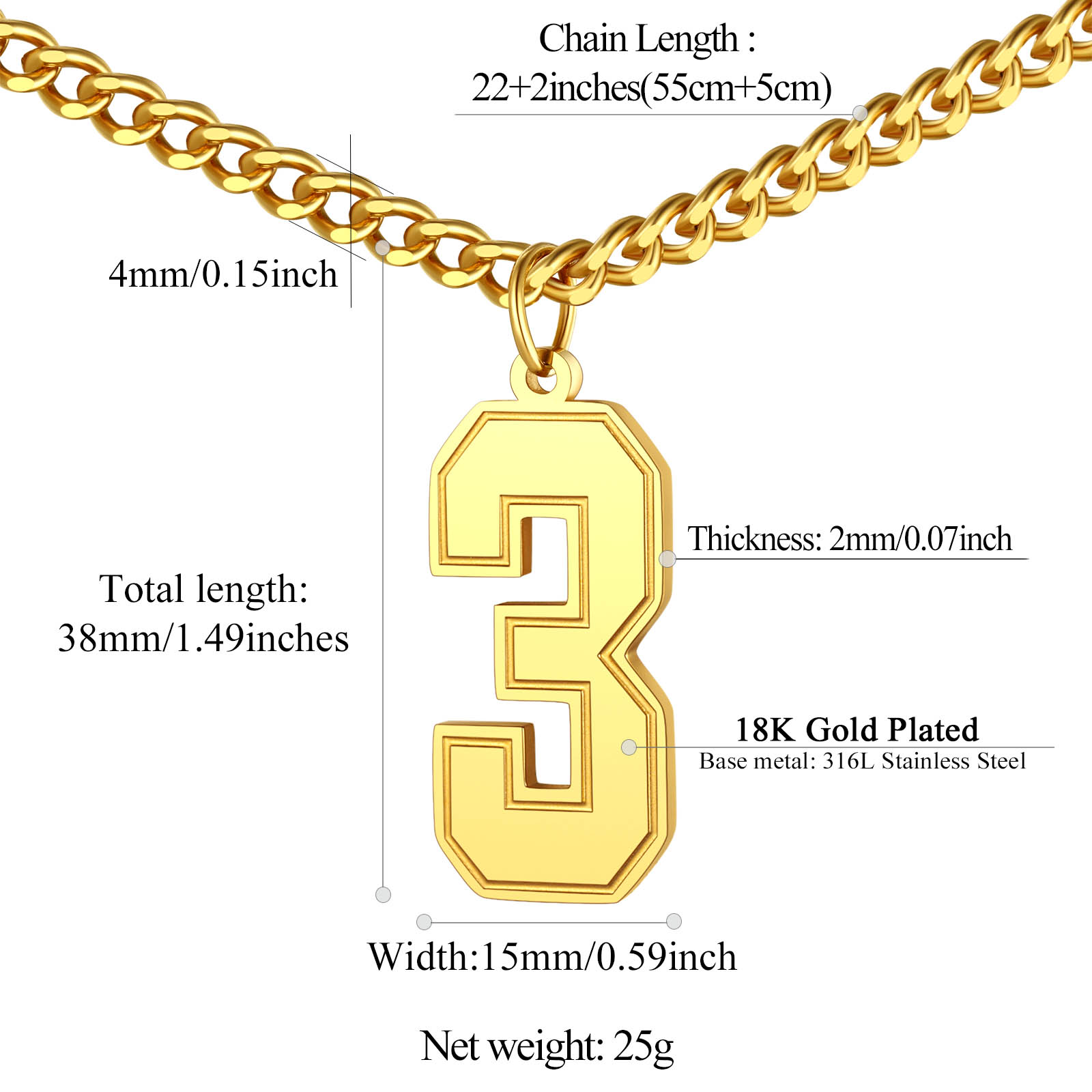 Sports Jersey Lucky Basketball Number 3 Necklaces