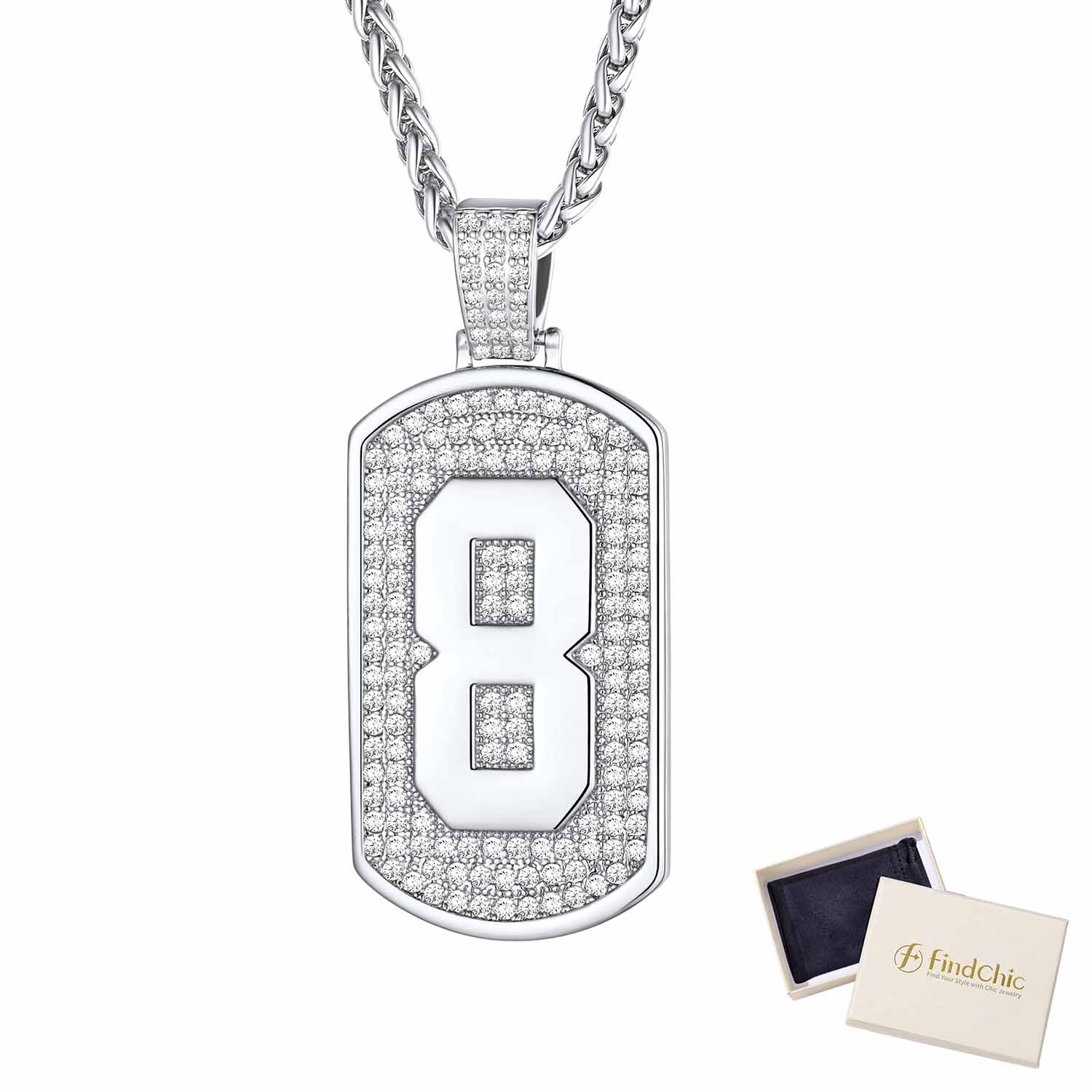Number Pendant Cubic Zirconia Dog Tag Necklace