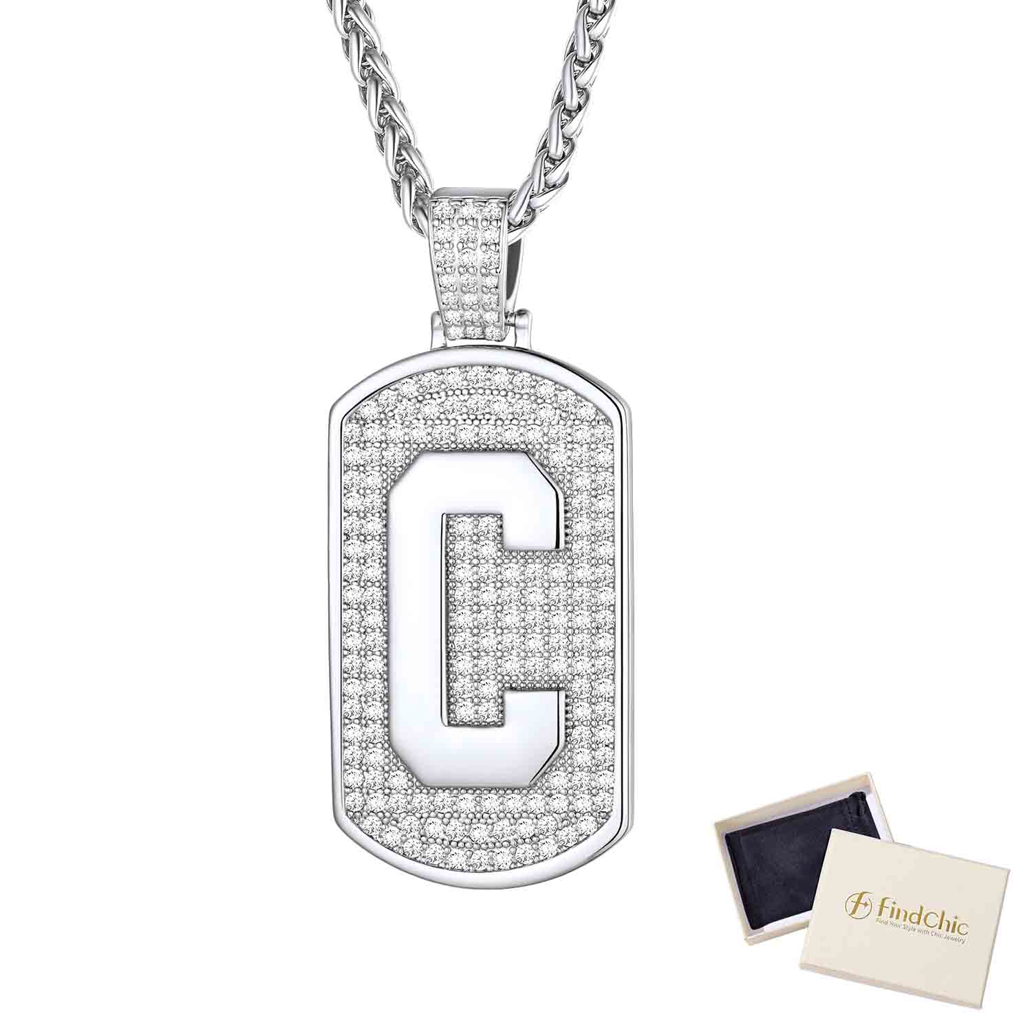 Initial Letter Pendant Cubic Zirconia Dog Tag Necklace