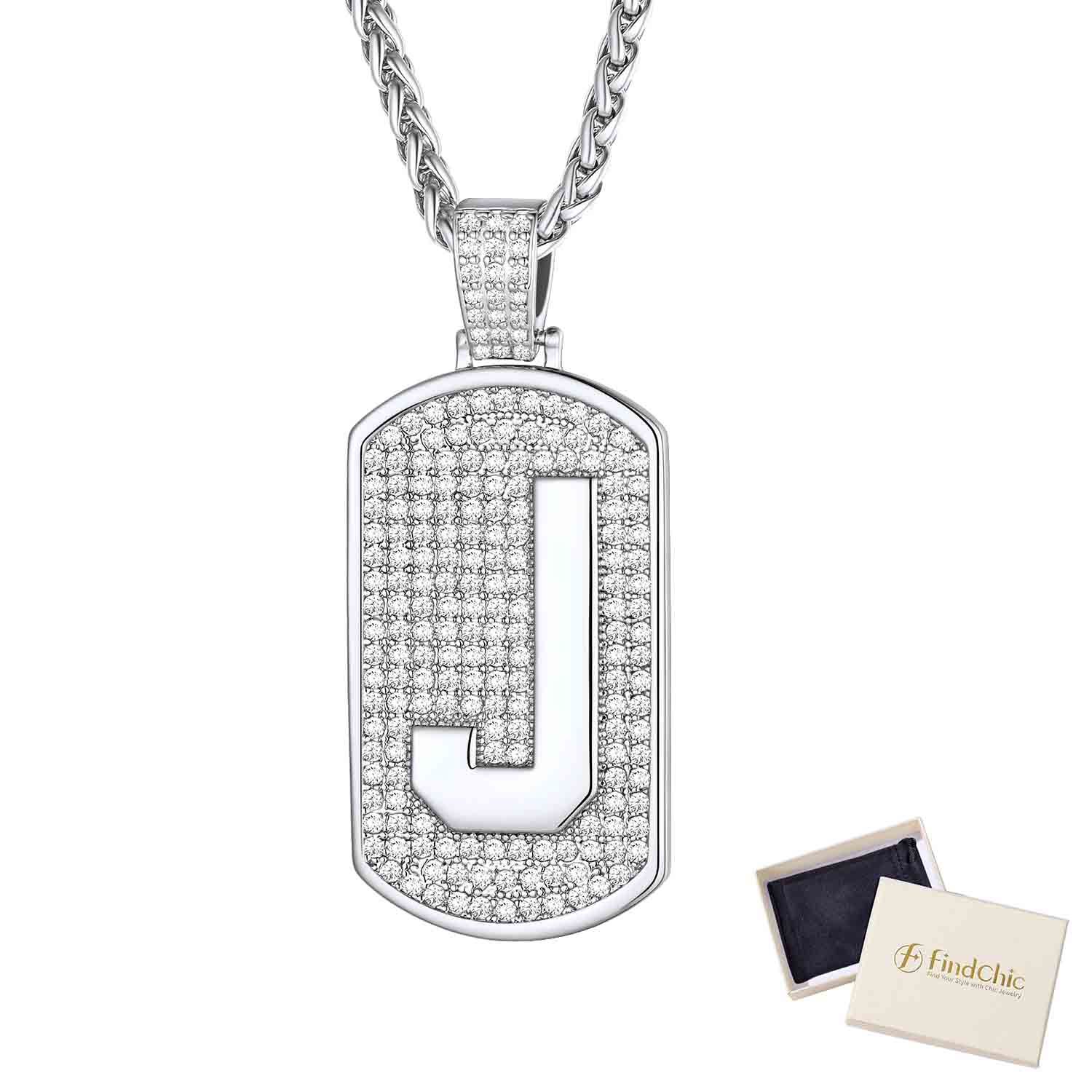 Initial Letter Pendant Cubic Zirconia Dog Tag Necklace