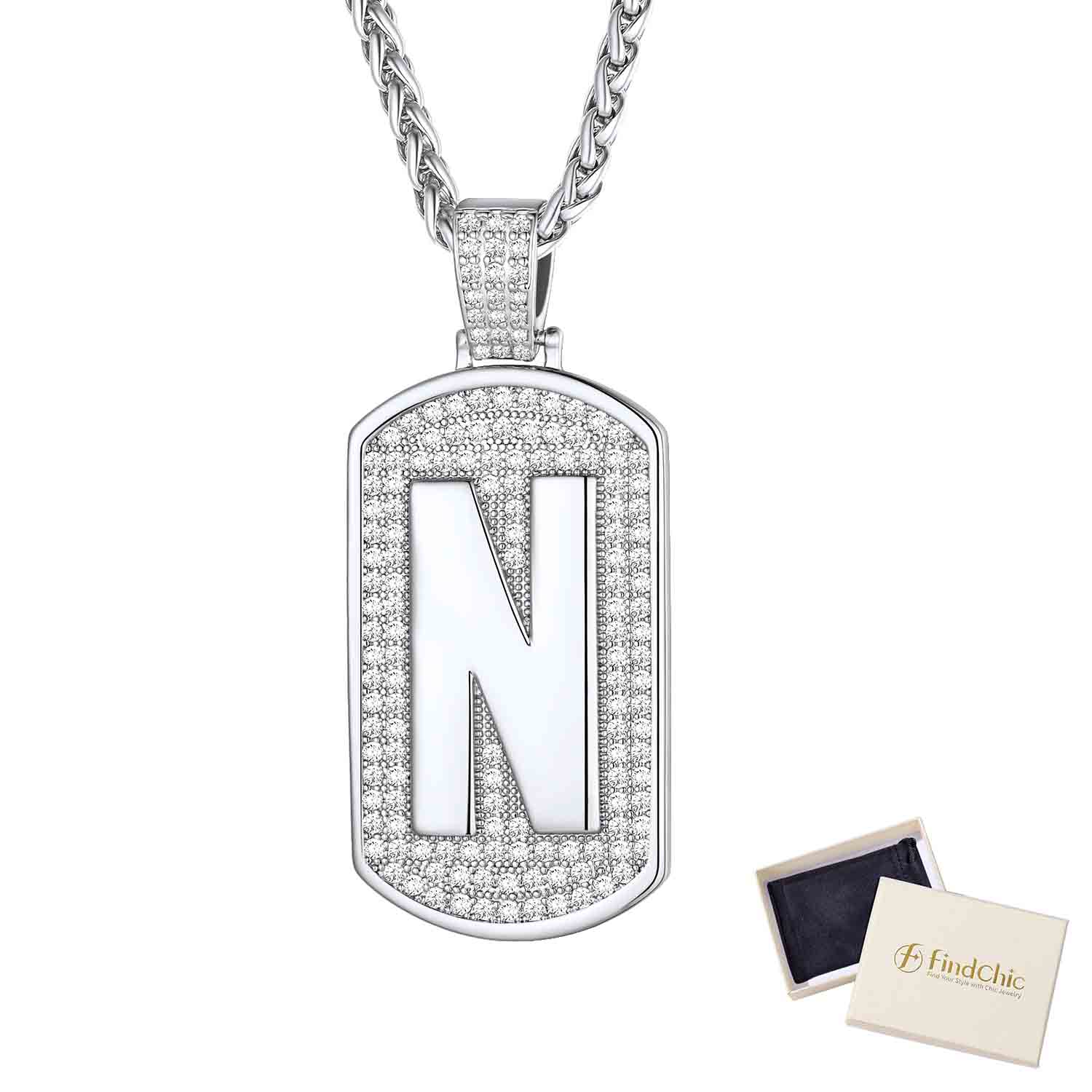 Initial Letter Pendant Cubic Zirconia Dog Tag Necklace