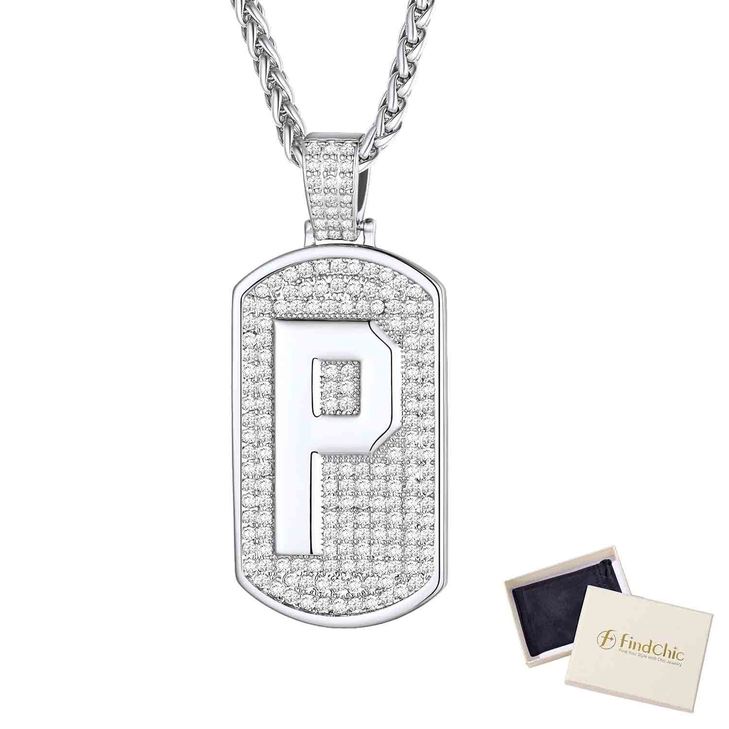 Initial Letter Pendant Cubic Zirconia Dog Tag Necklace