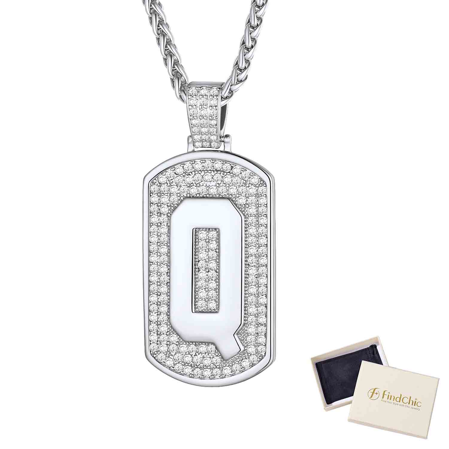 Initial Letter Pendant Cubic Zirconia Dog Tag Necklace