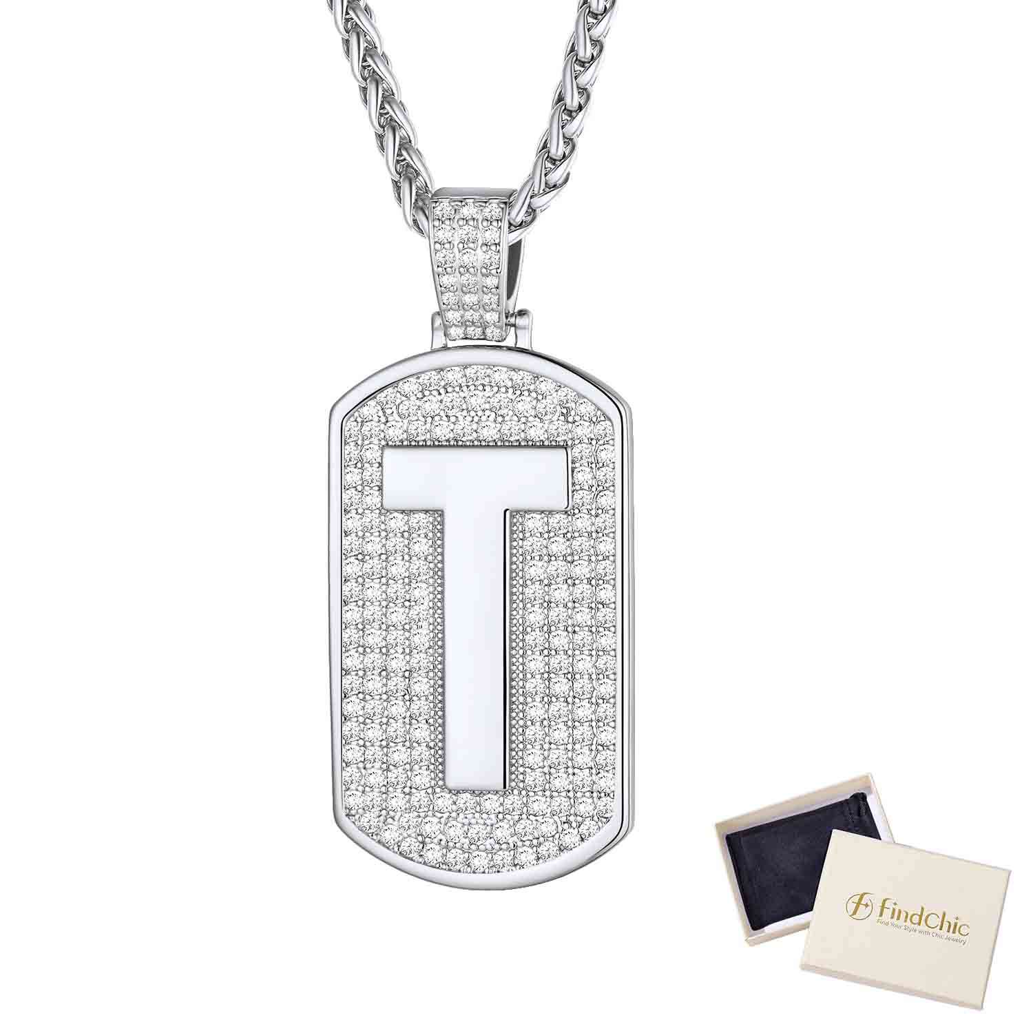 Initial Letter Pendant Cubic Zirconia Dog Tag Necklace