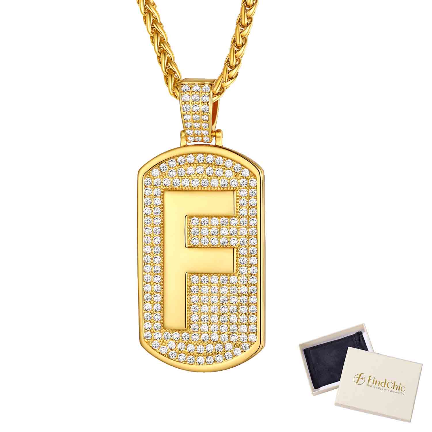 Initial Letter Pendant Cubic Zirconia Dog Tag Necklace