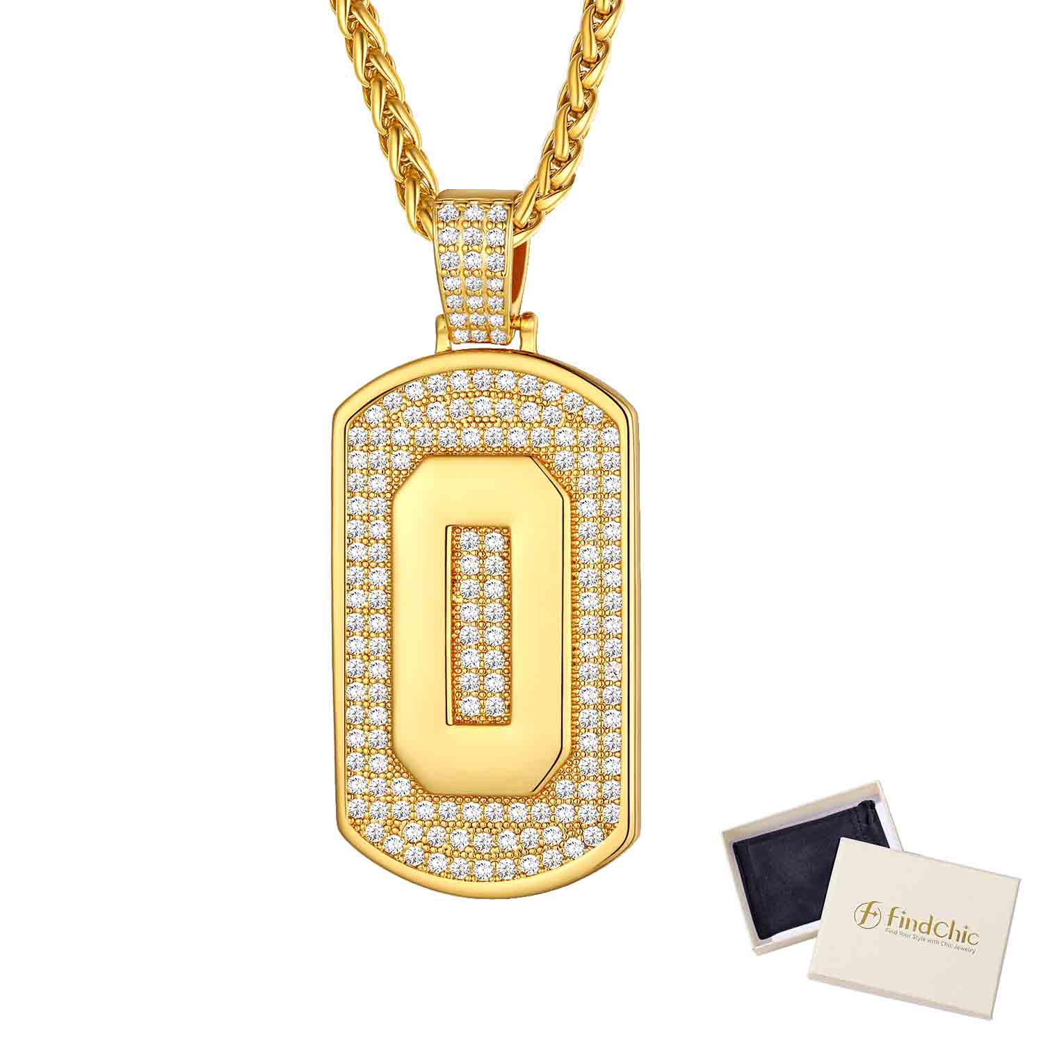 Initial Letter Pendant Cubic Zirconia Dog Tag Necklace