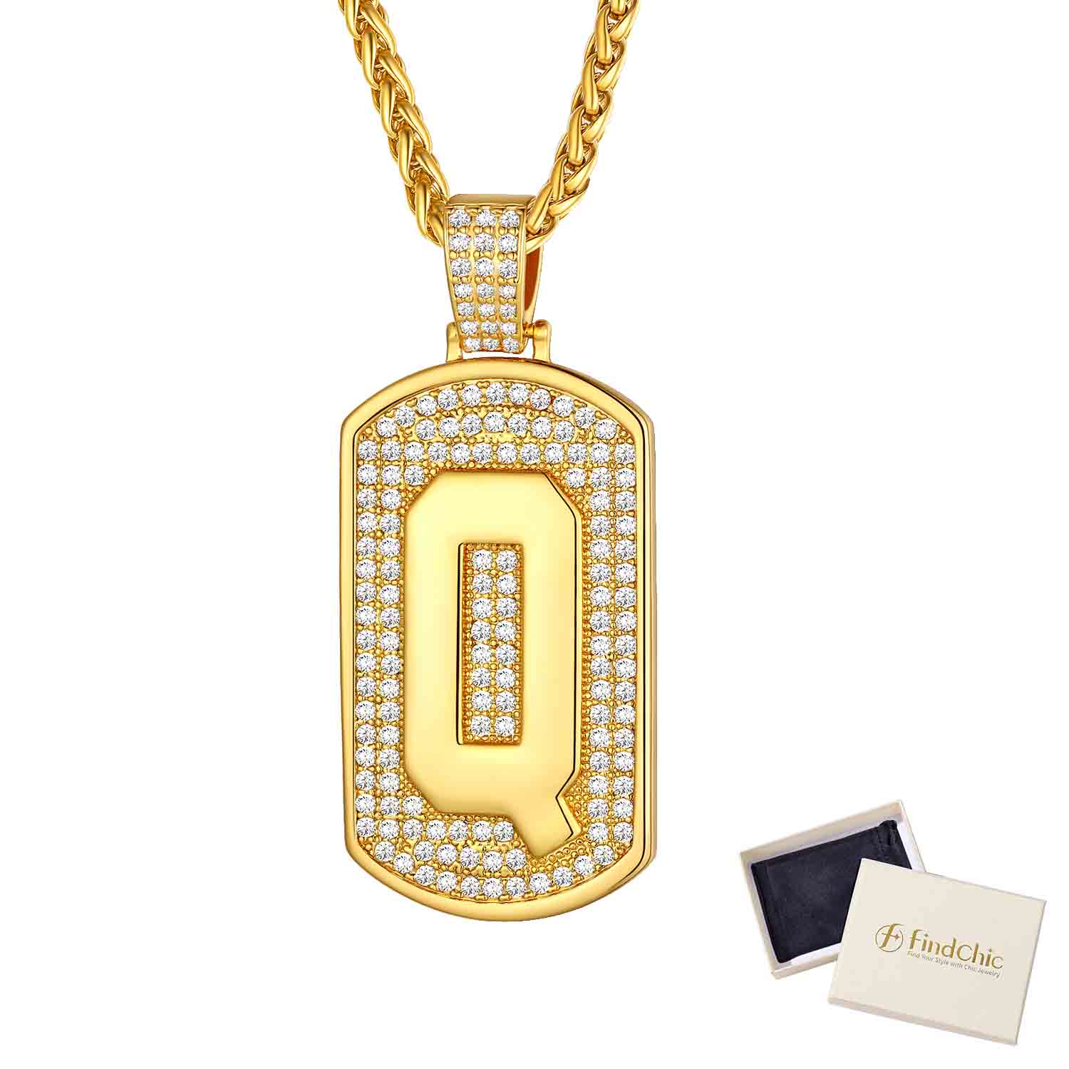 Initial Letter Pendant Cubic Zirconia Dog Tag Necklace