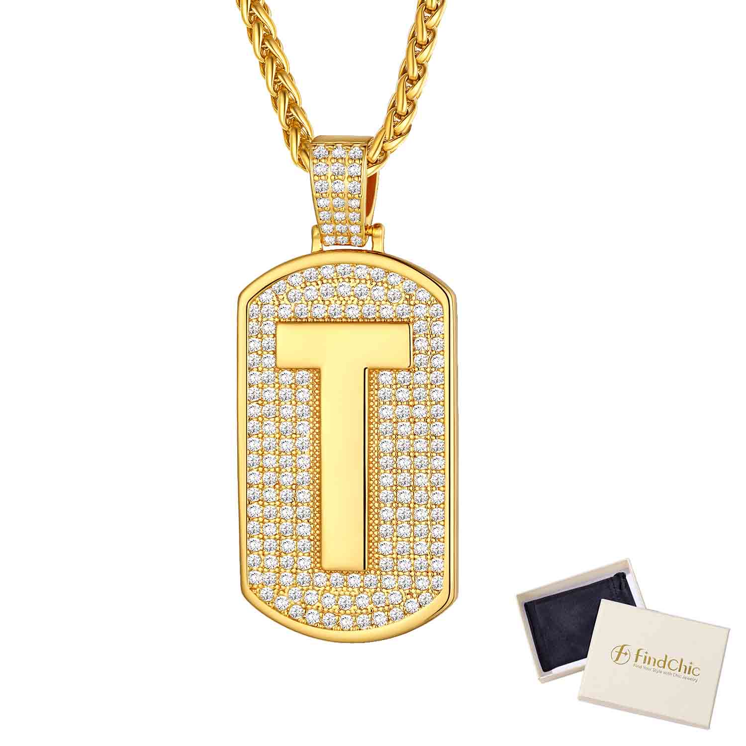 Initial Letter Pendant Cubic Zirconia Dog Tag Necklace