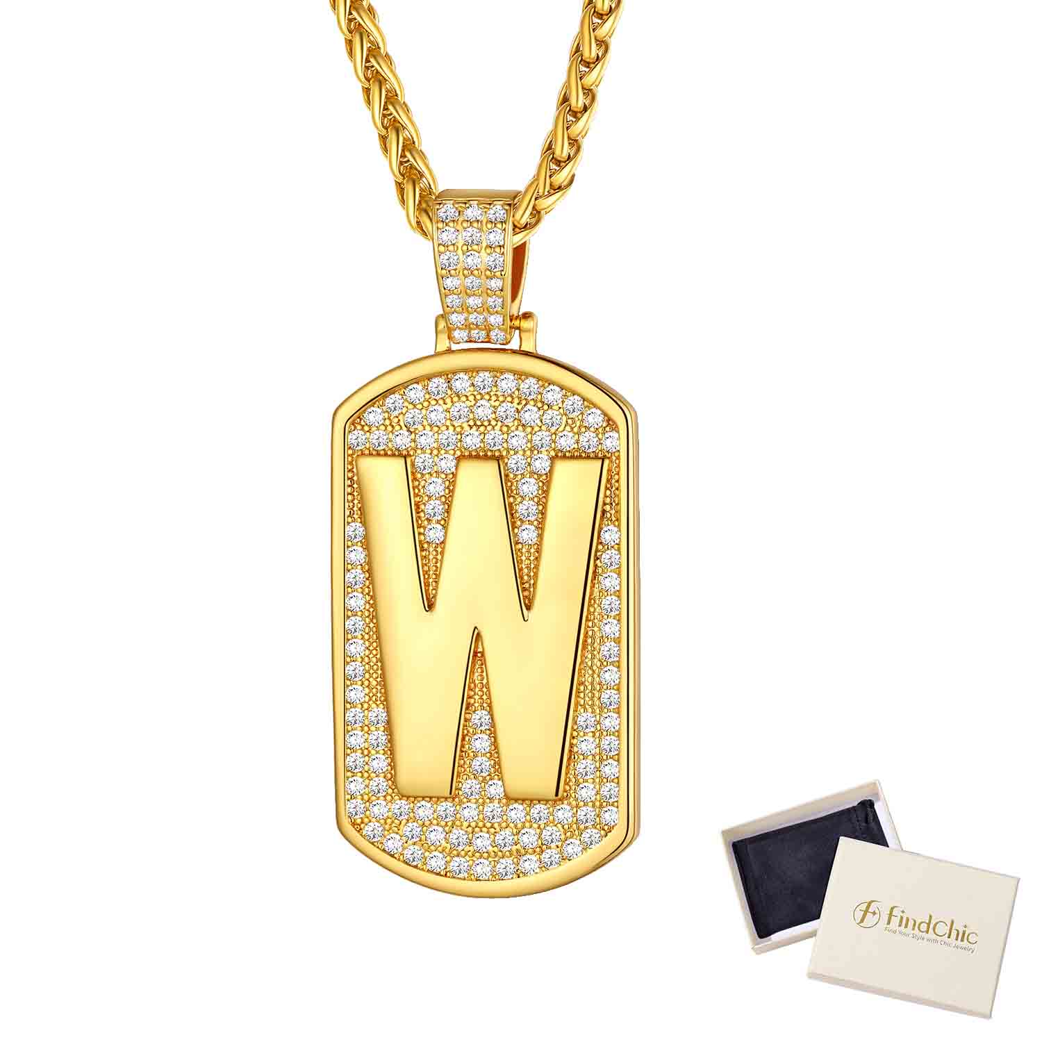 Initial Letter Pendant Cubic Zirconia Dog Tag Necklace