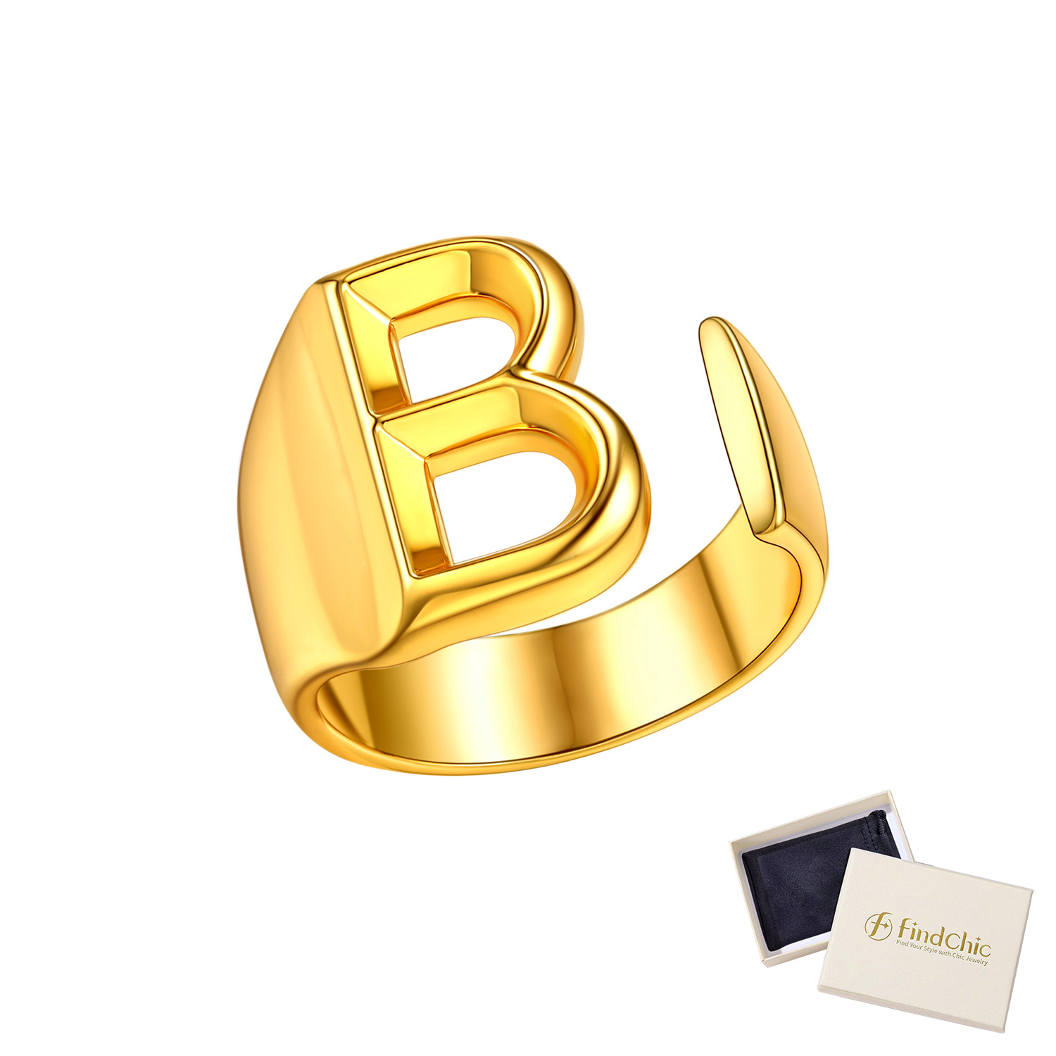 18K Gold Plated Initial Alphabet Resizable Knuckle Cuff Rings 