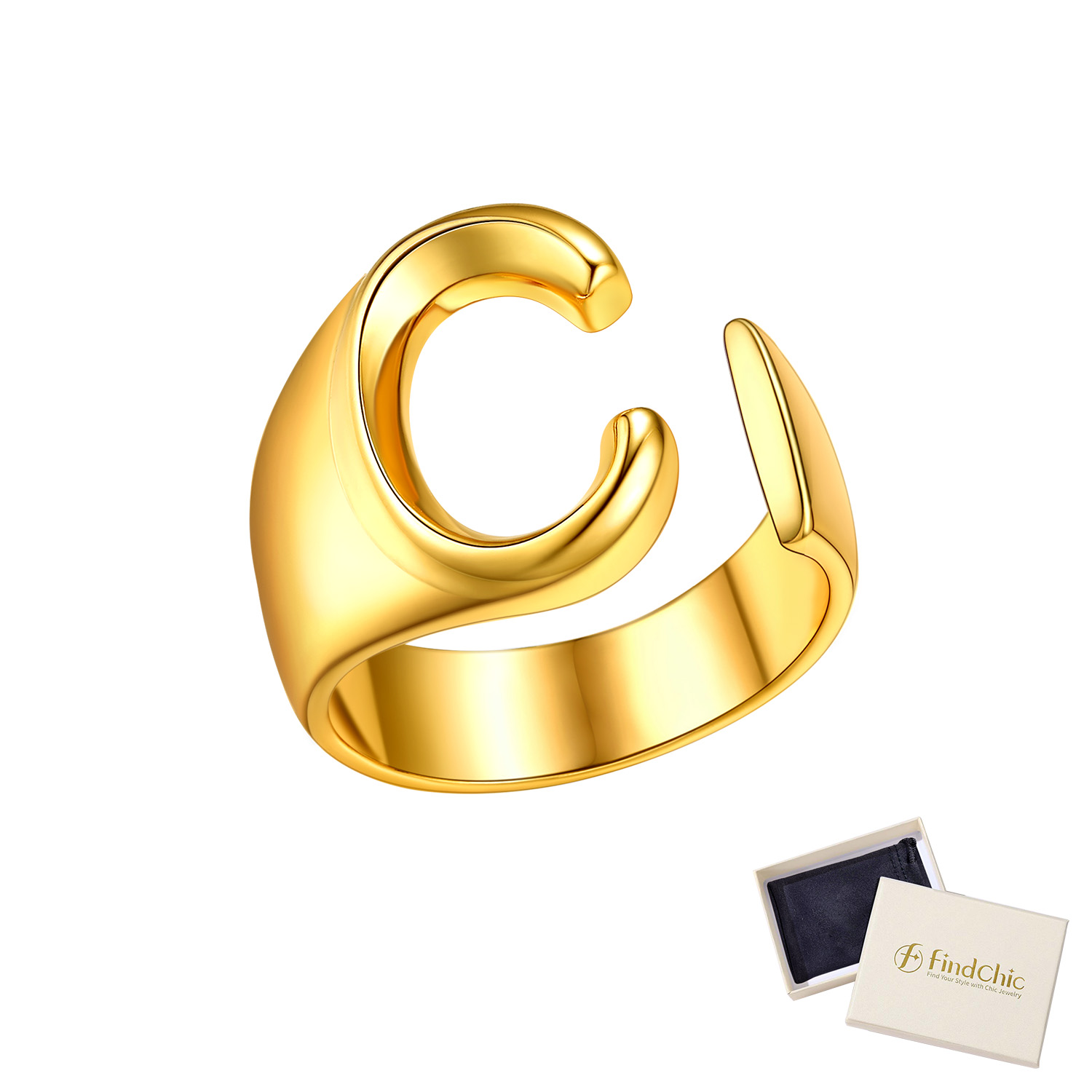 18K Gold Plated Initial Alphabet Resizable Knuckle Cuff Rings 