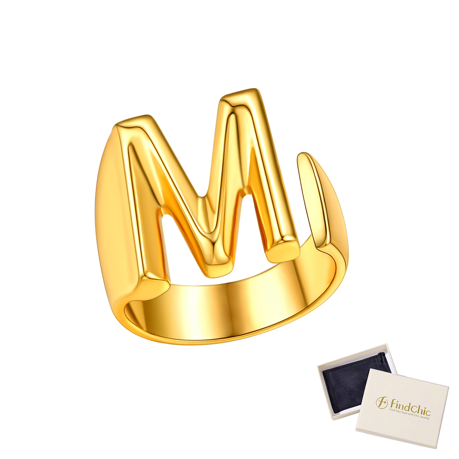 18K Gold Plated Initial Alphabet Resizable Knuckle Cuff Rings 