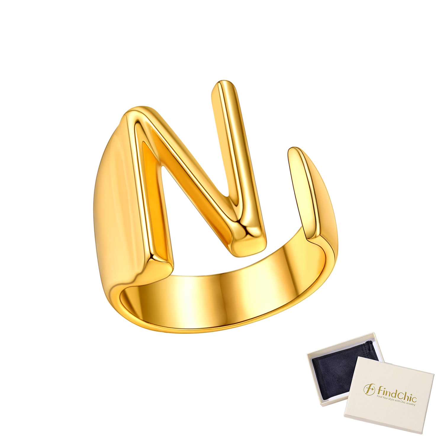 18K Gold Plated Initial Alphabet Resizable Knuckle Cuff Rings 