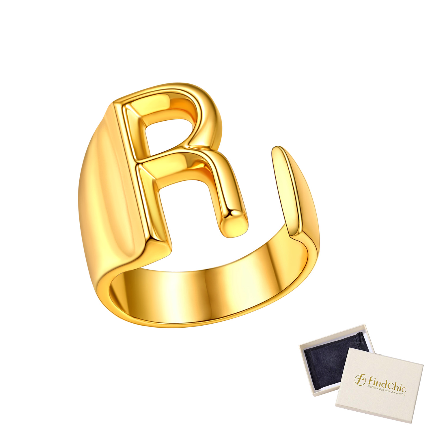 18K Gold Plated Initial Alphabet Resizable Knuckle Cuff Rings 