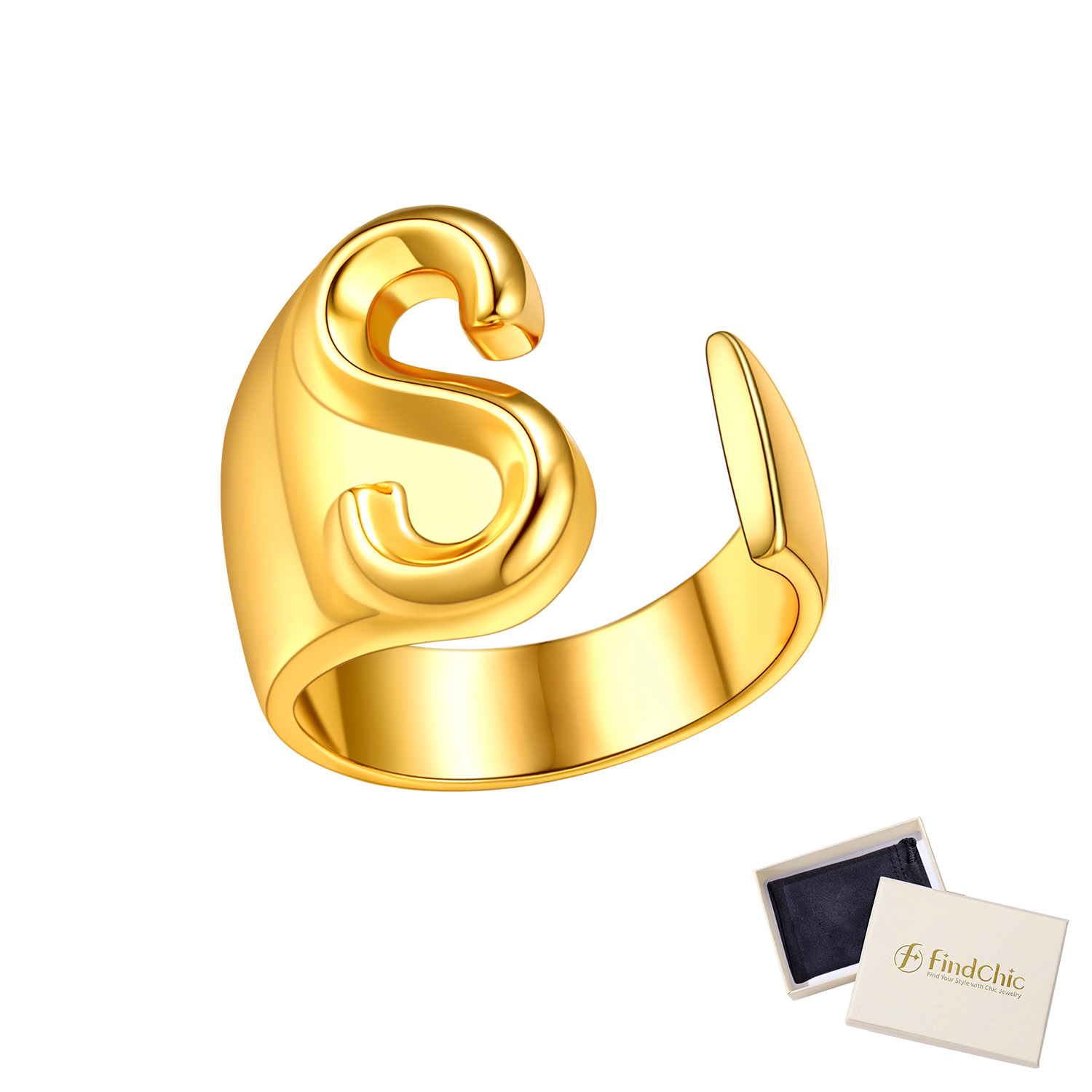 18K Gold Plated Initial Alphabet Resizable Knuckle Cuff Rings 