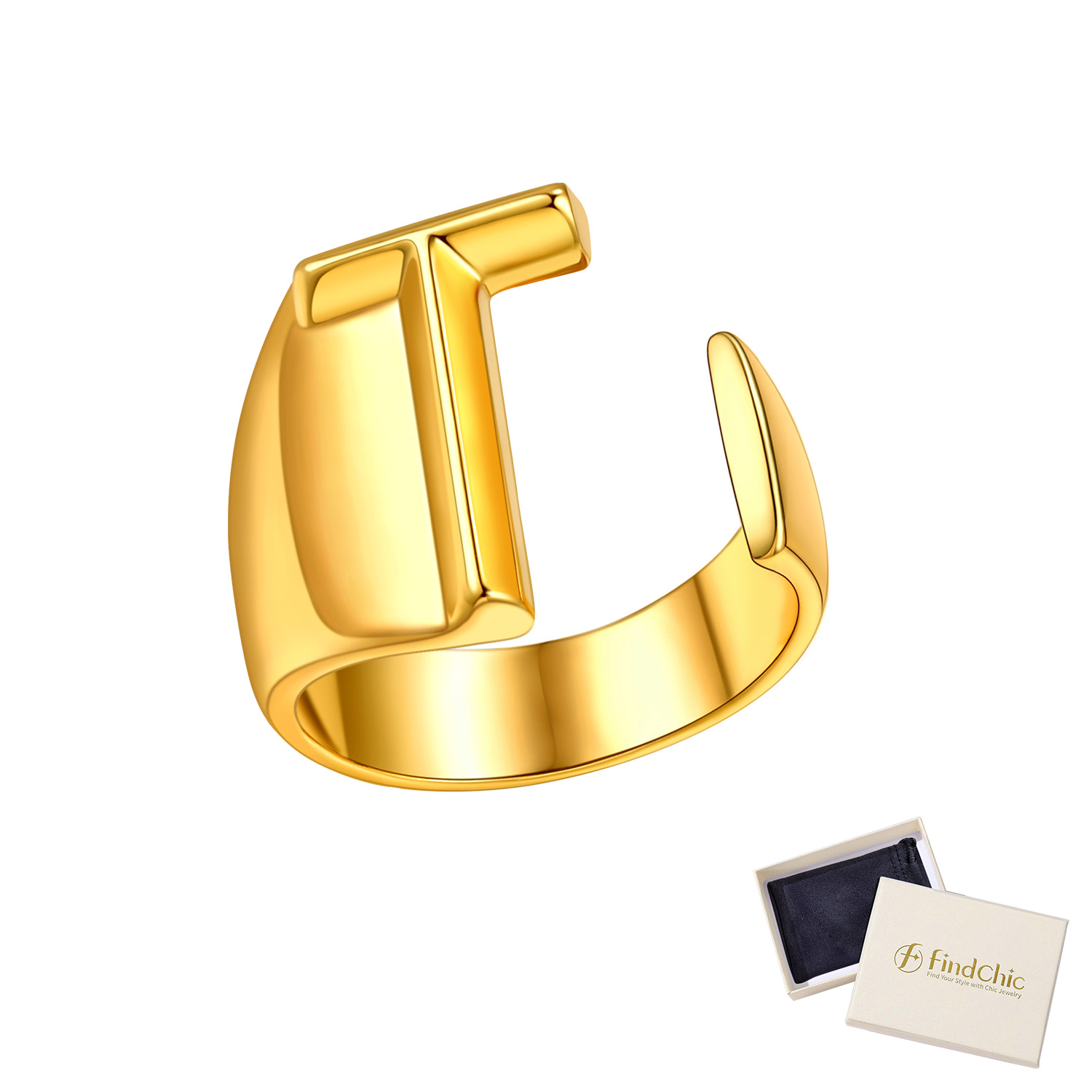 18K Gold Plated Initial Alphabet Resizable Knuckle Cuff Rings 