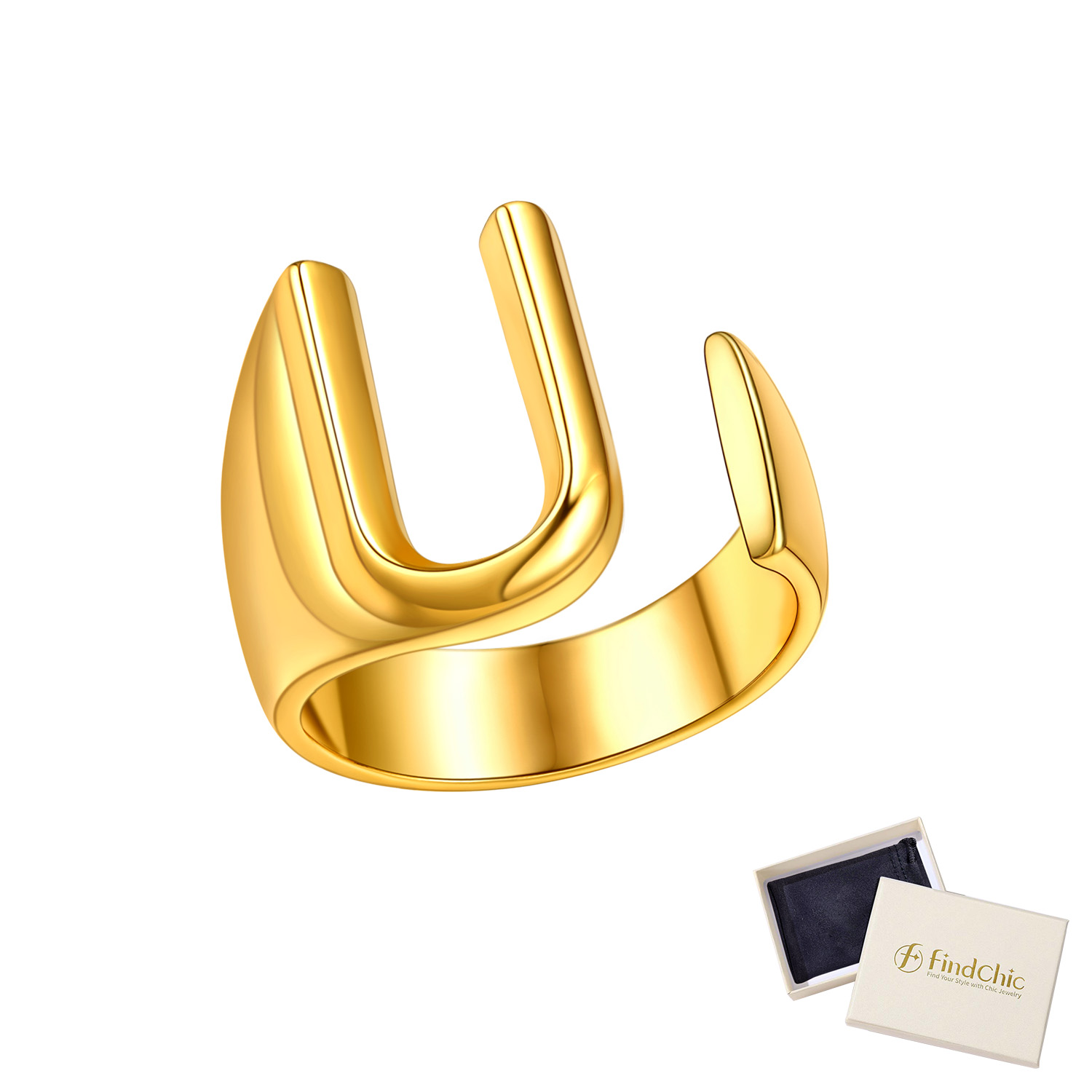 18K Gold Plated Initial Alphabet Resizable Knuckle Cuff Rings 