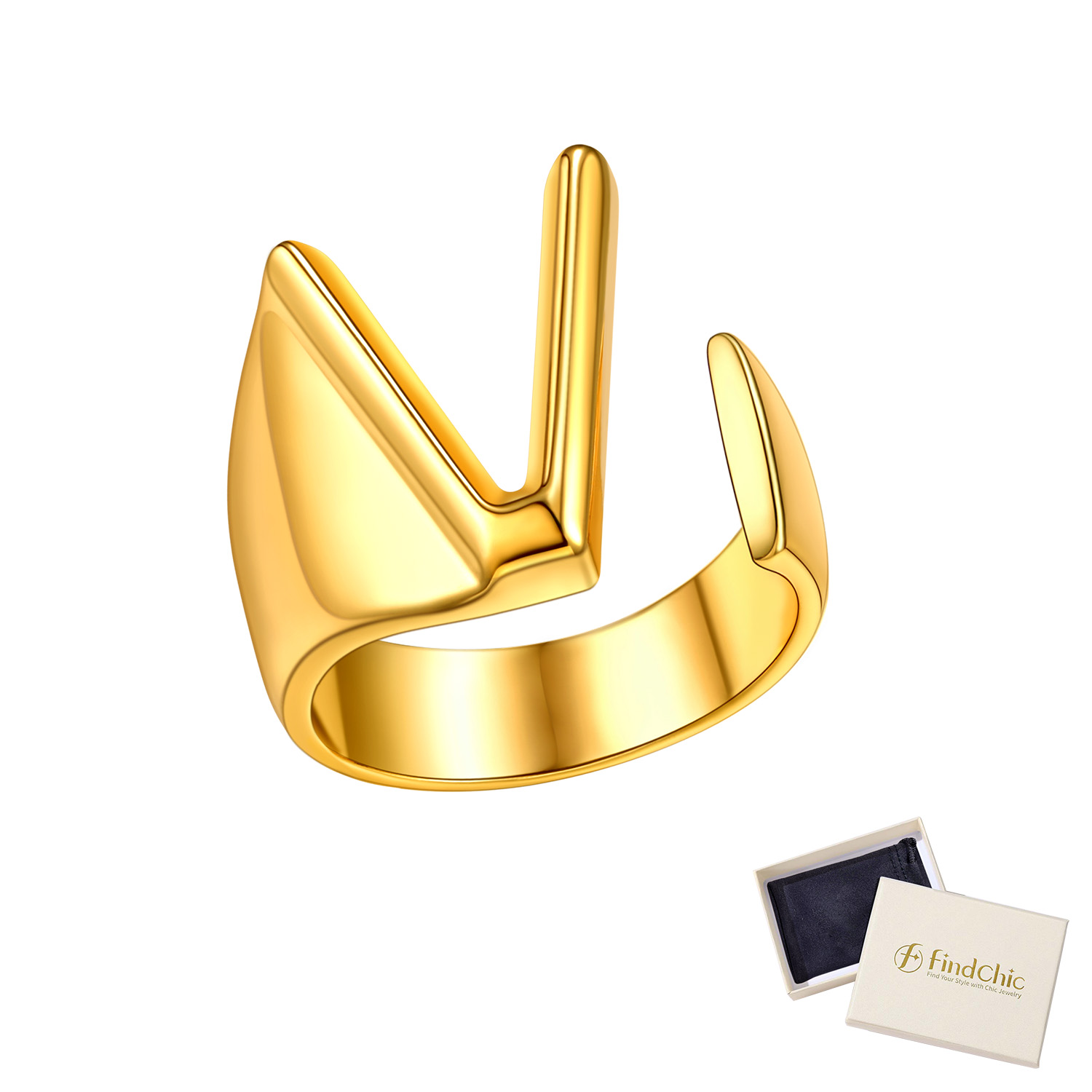 18K Gold Plated Initial Alphabet Resizable Knuckle Cuff Rings 
