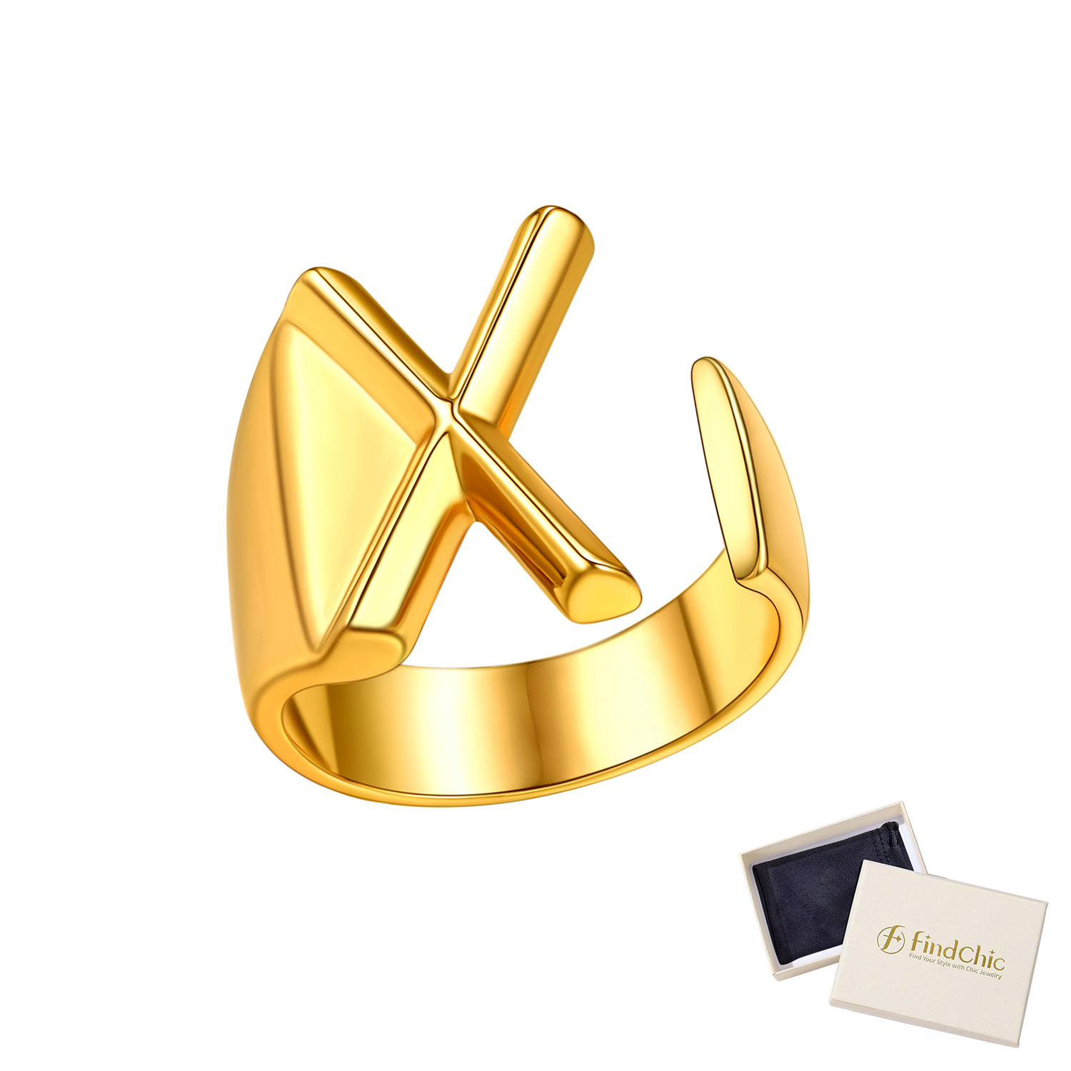 18K Gold Plated Initial Alphabet Resizable Knuckle Cuff Rings 