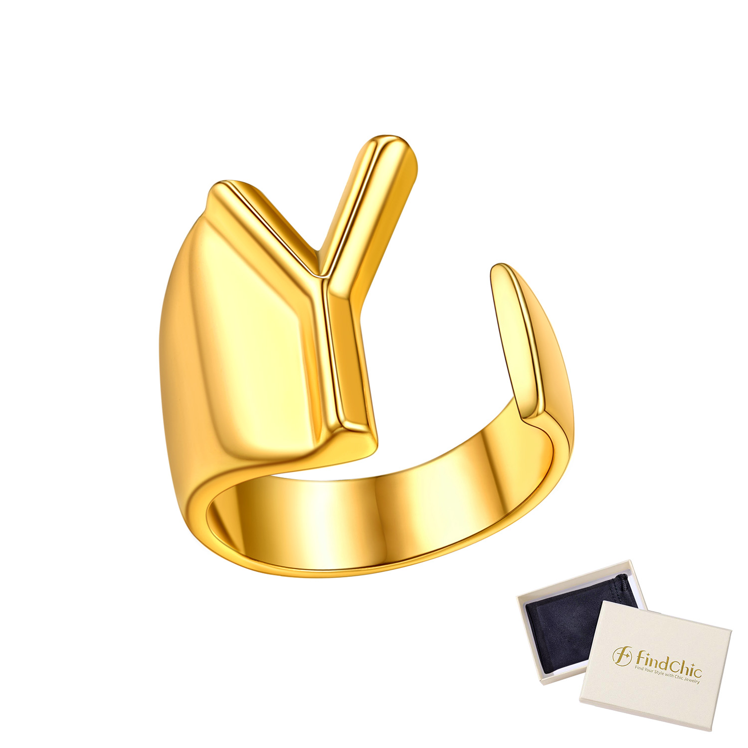 18K Gold Plated Initial Alphabet Resizable Knuckle Cuff Rings 